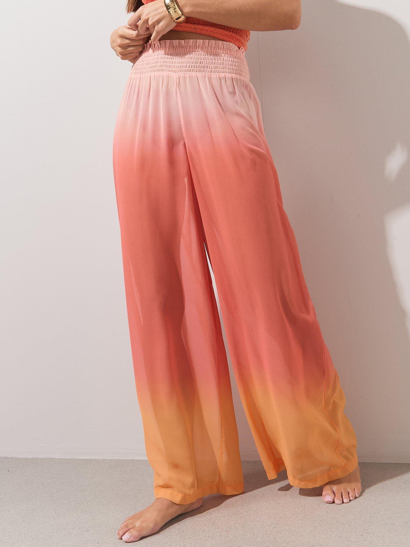 Image 4 of 6 of The Very Collection Shirred Ombre Sheer Beach Trouser Co Ord - Pink