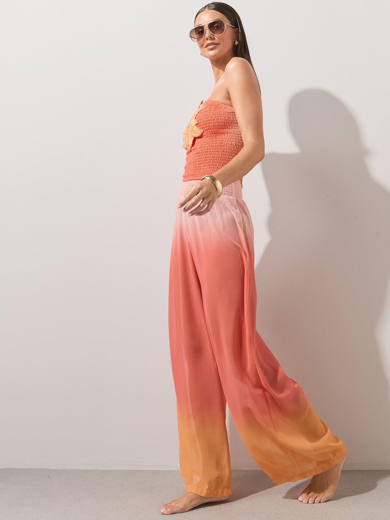 Image 5 of 6 of The Very Collection Shirred Ombre Sheer Beach Trouser Co Ord - Pink