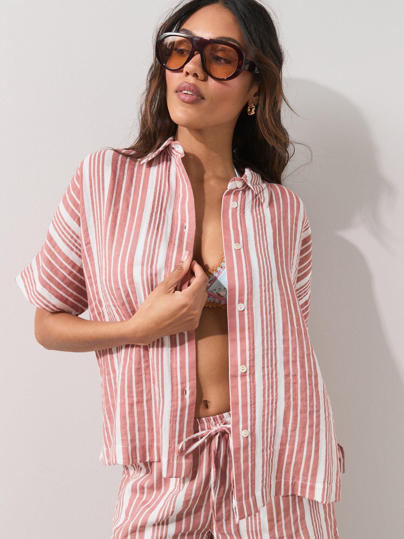 Image 1 of 7 of The Very Collection Striped Beach Shirt Co Ord