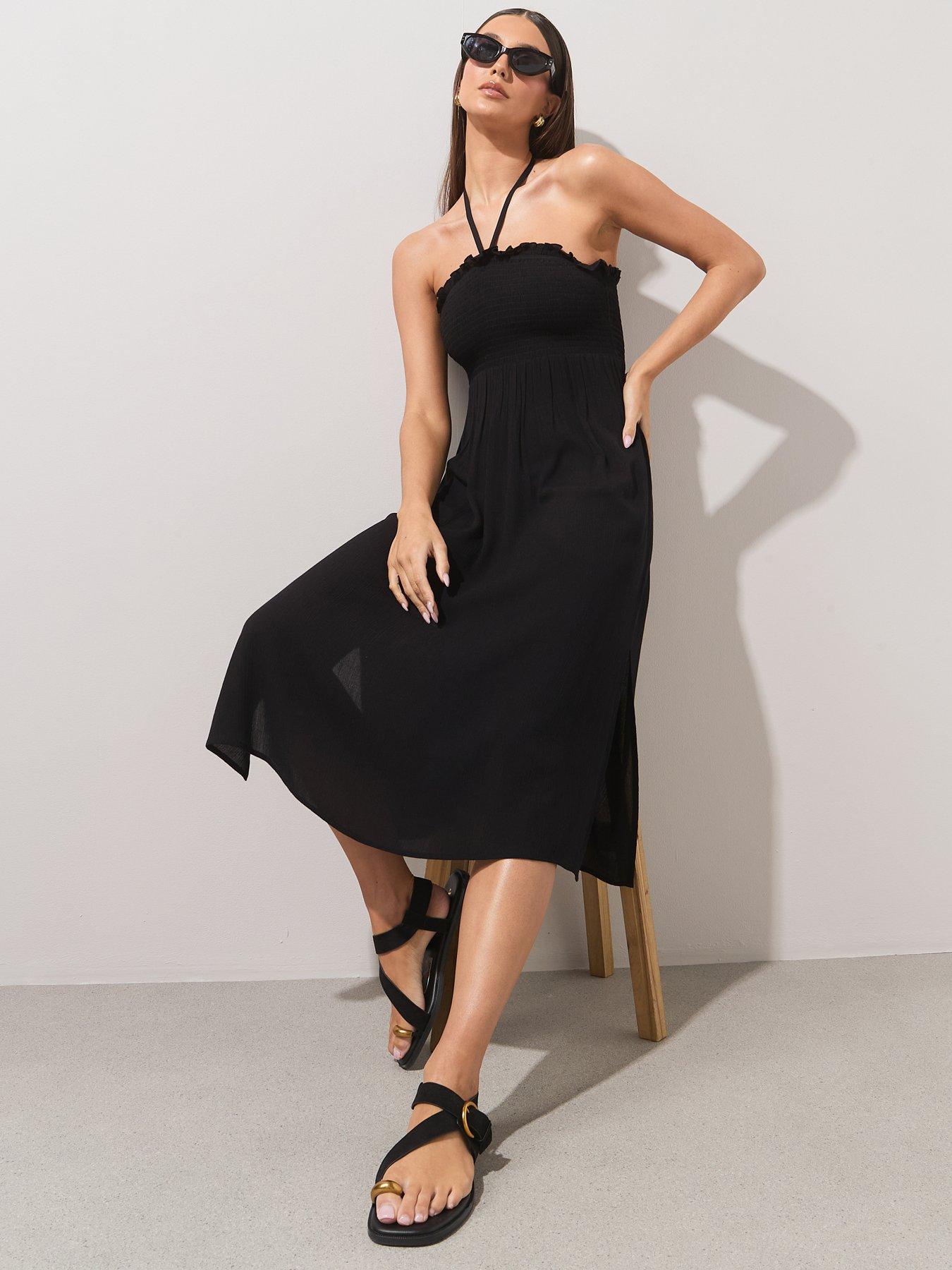 The Very Collection Bandeau Shirred Midi Dress - Black