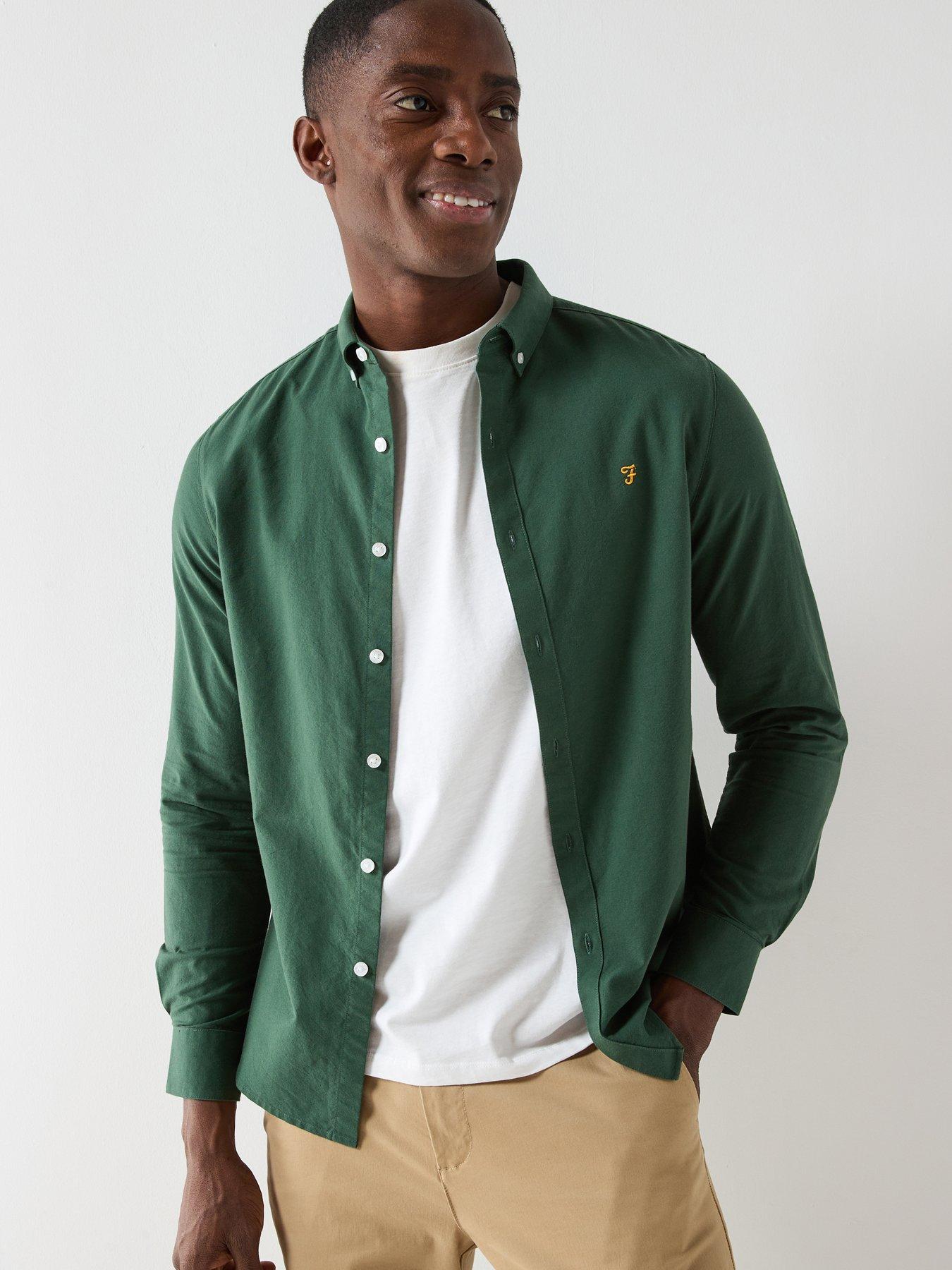 Farah Brewer Long Sleeve Shirt, Green, Size 2Xl, Men