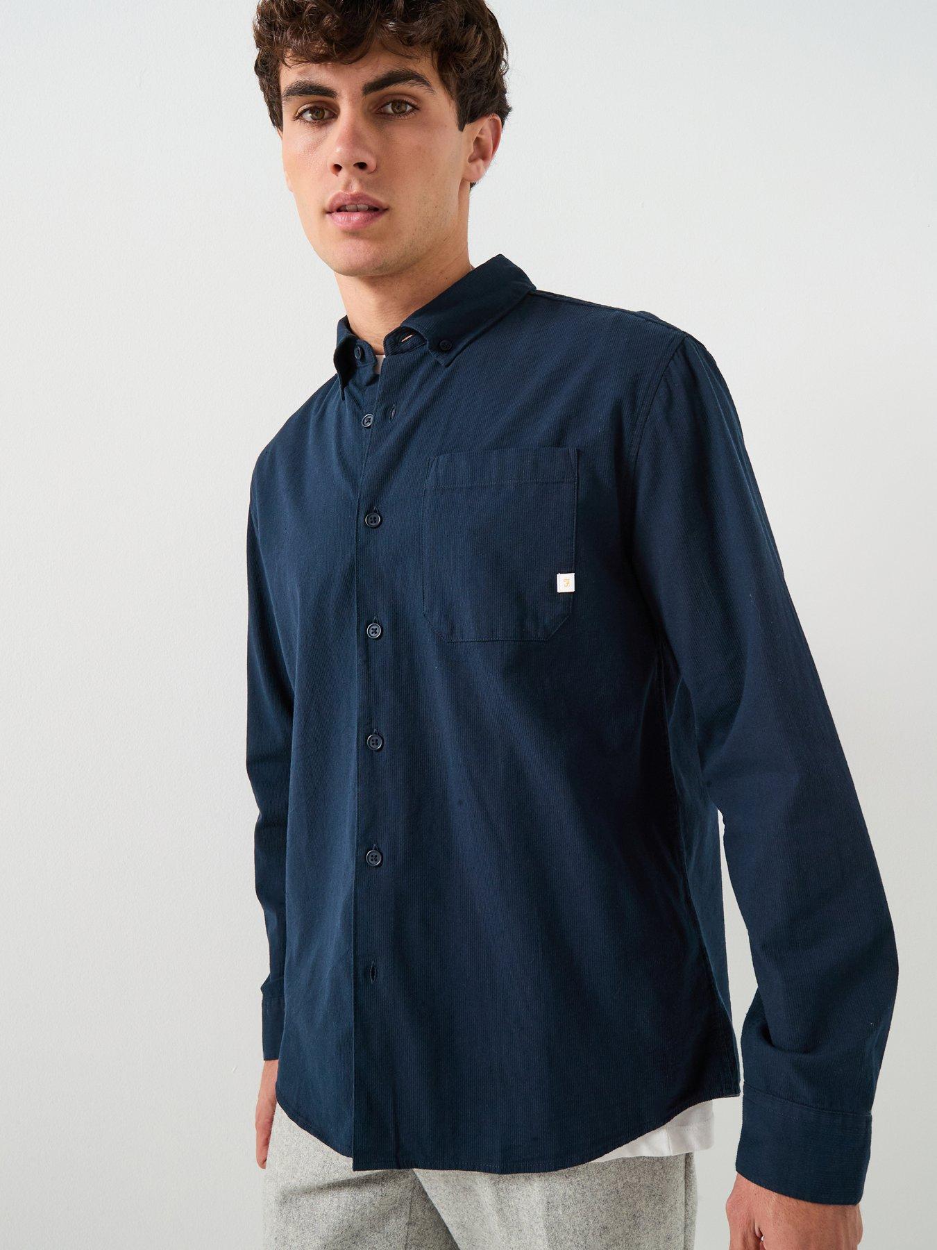 Farah Netherton Long Sleeve Cord Shirt - Navy
