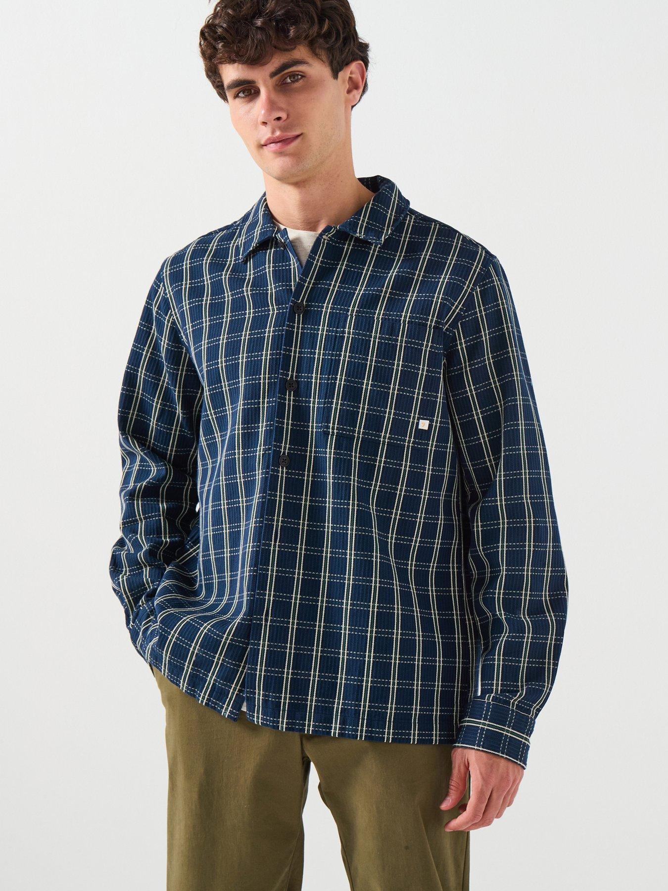 Farah Wallasey Check Overshirt, Navy, Size M, Men
