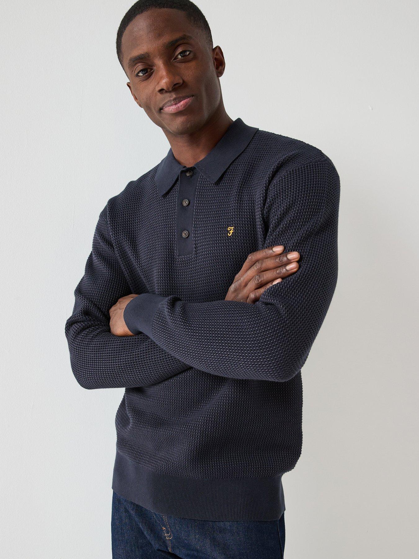 Farah Gateacre Long Sleeve Knitted Polo - Navy