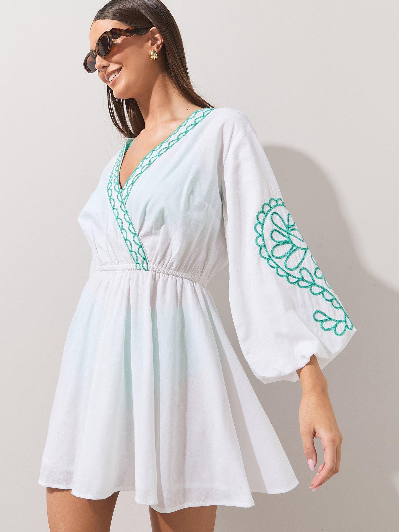The Very Collection Embroidered Beach Cover Up Mini Dress - White