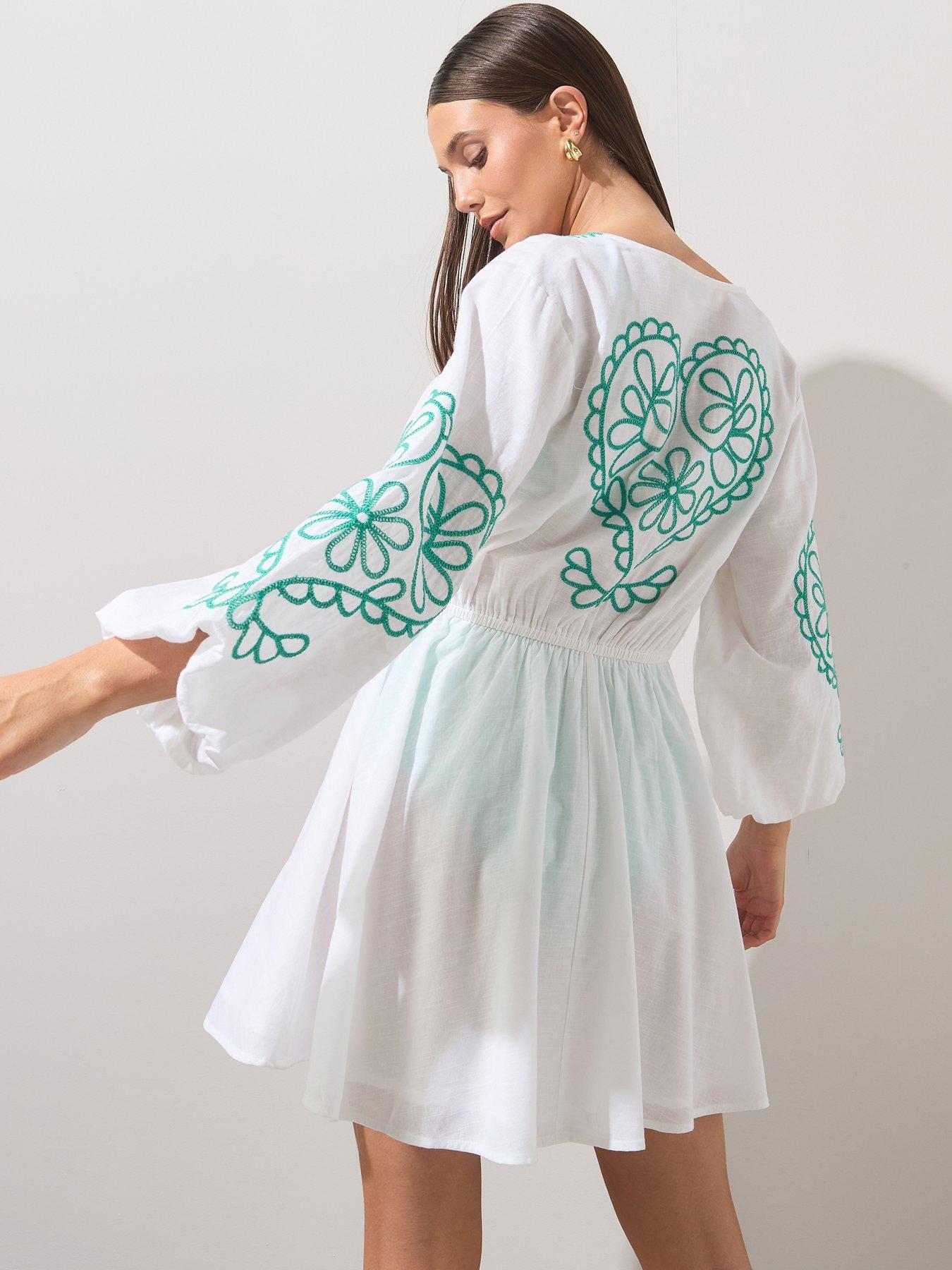 The Very Collection Embroidered Beach Cover Up Mini Dress - White