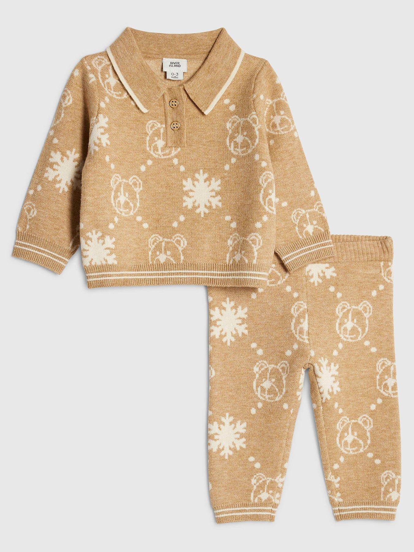River Island Baby Boys Snowflake Bear Jumper Set - Cream