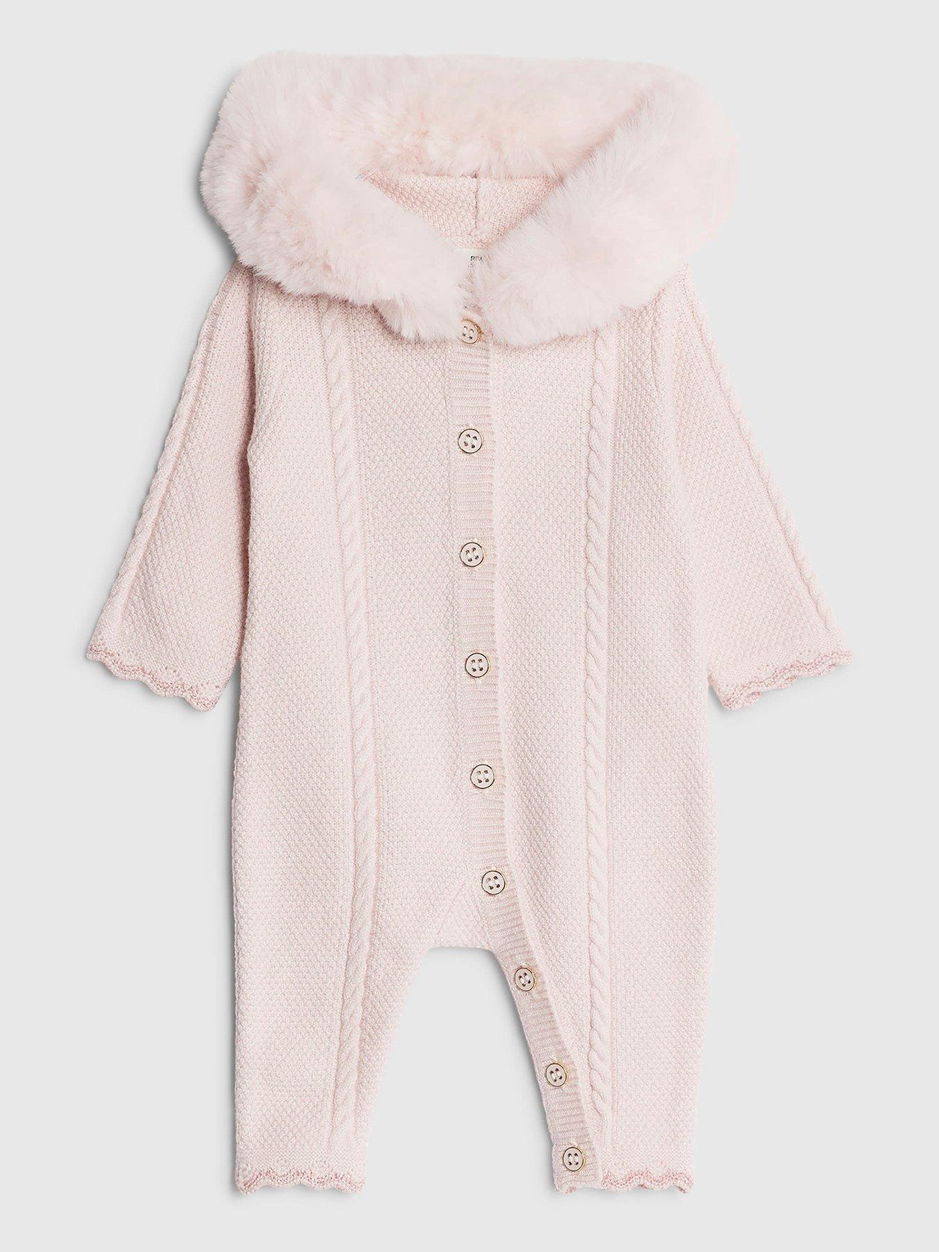 River Island Baby Girls Faux Fur Collar Knitted Rompersuit - Light Pink