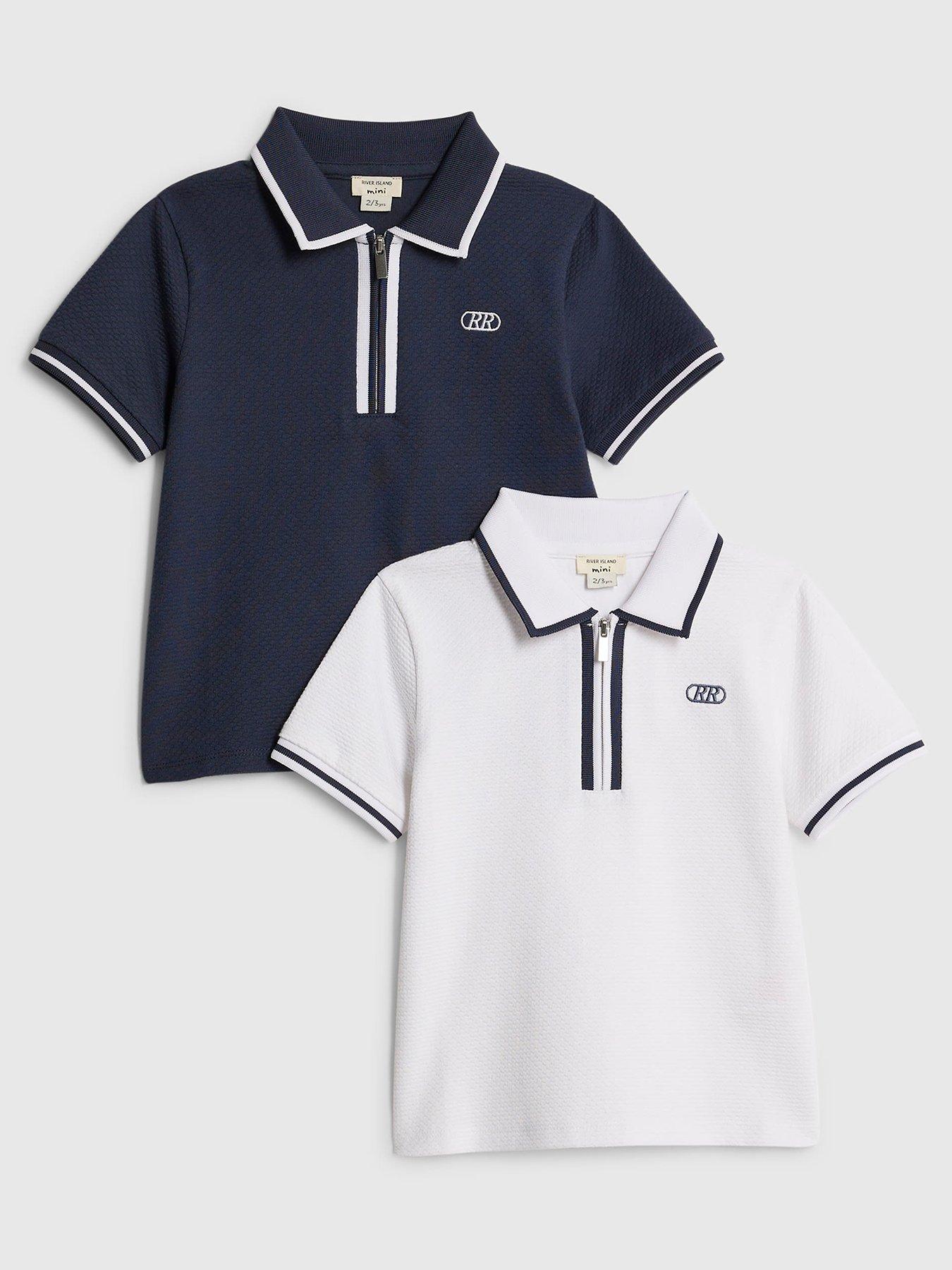River Island Mini Boys 2 Pack Polo Shirts - White/Blue