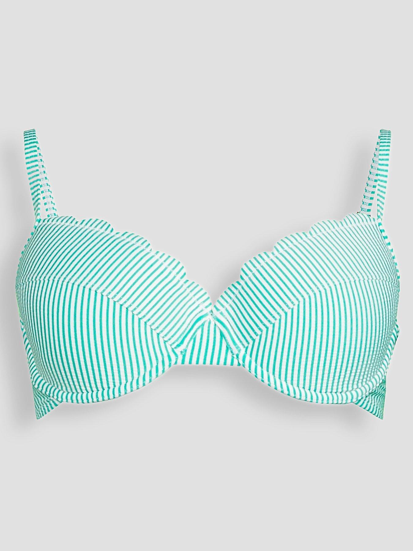 Image 6 of 6 of The Very Collection Stripe Scalloped Underwired Bikini Top - Green