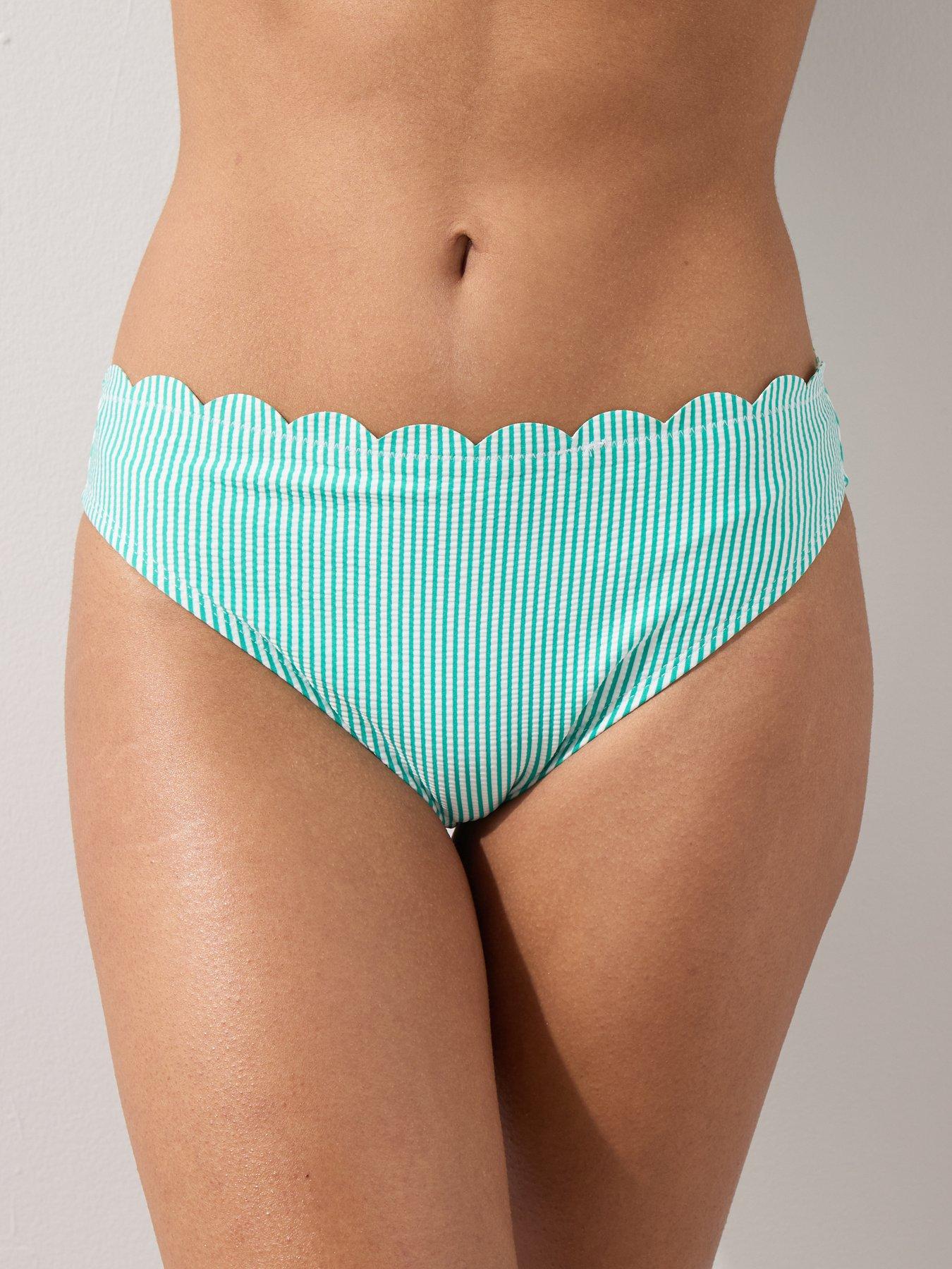 Image 4 of 7 of The Very Collection Stripe Scalloped Underwired Bikini Bottom - Green