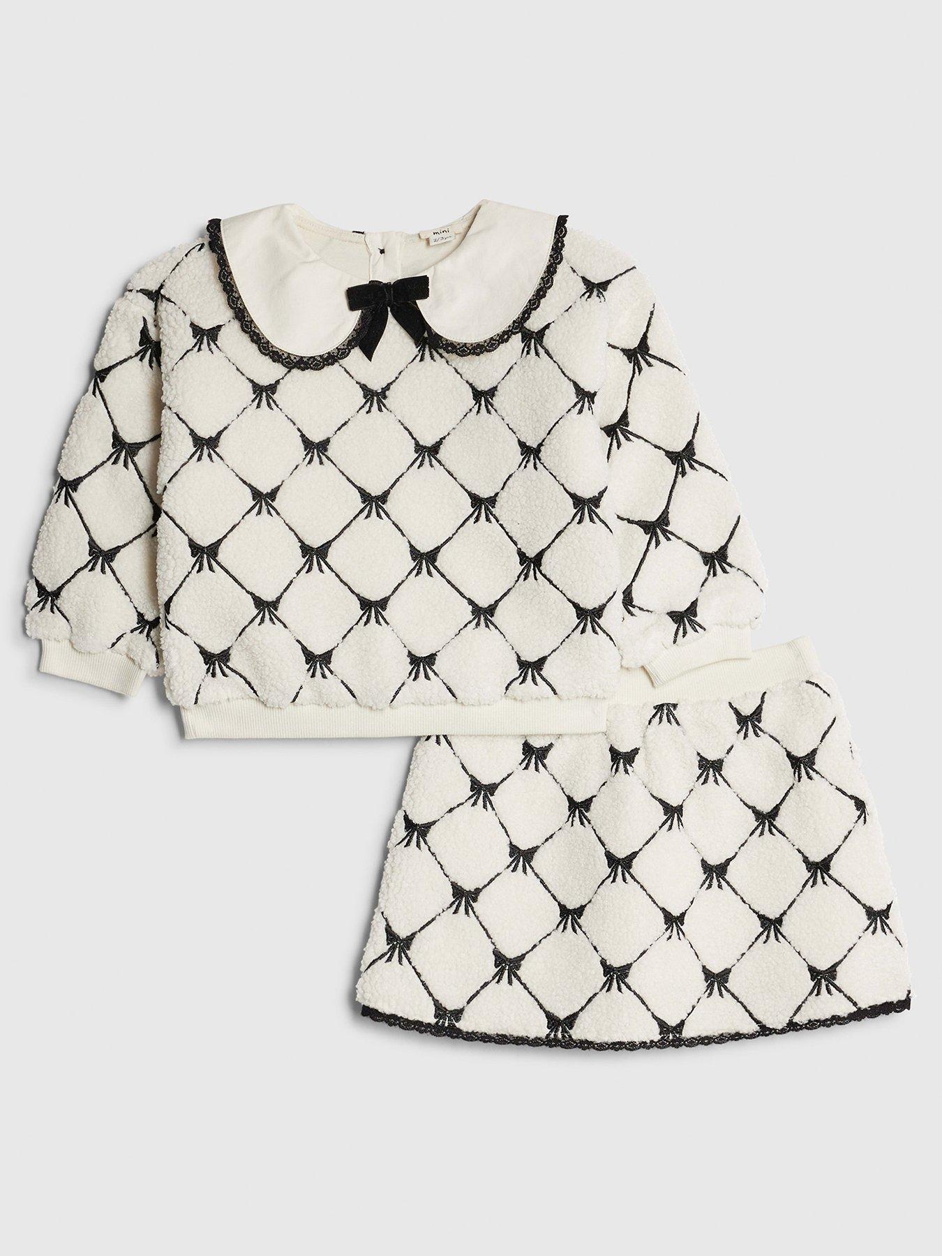 River Island Mini Girls Collared Bow Sweatshirt Set, Cream, Size Age: 18-24 Months