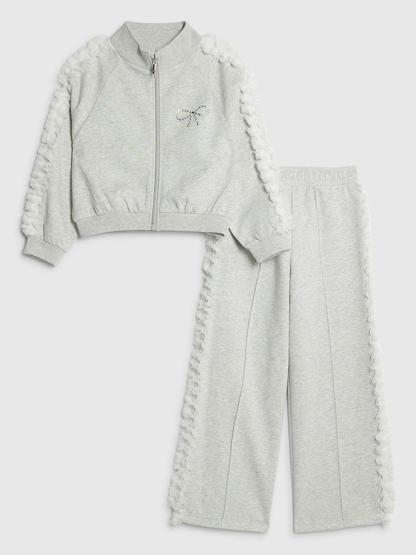 River Island Older Girls Bow Side Ruffle Sweatshirt Set - Grey