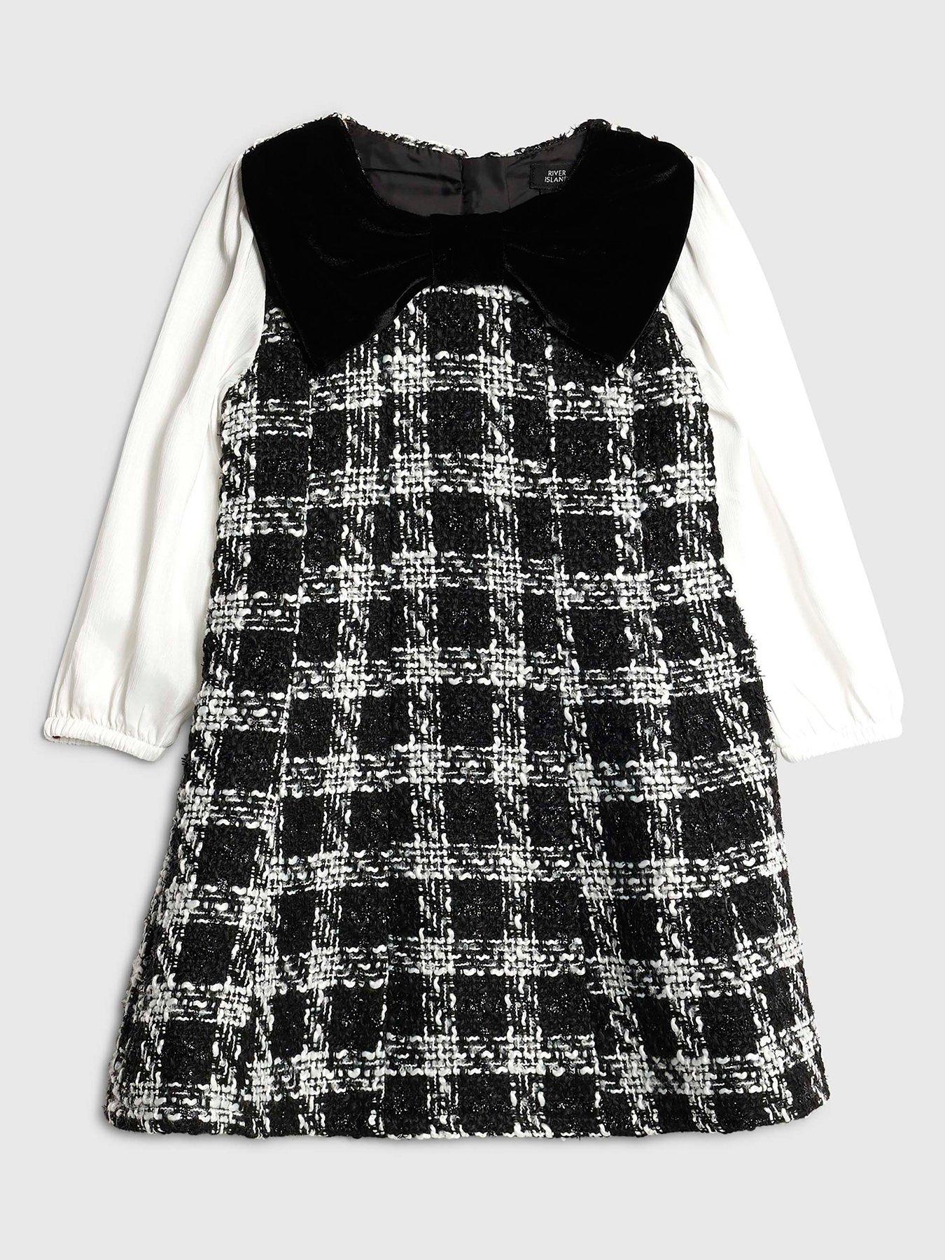 River Island Mini Girls Velvet Bow Boucle Dress - Black