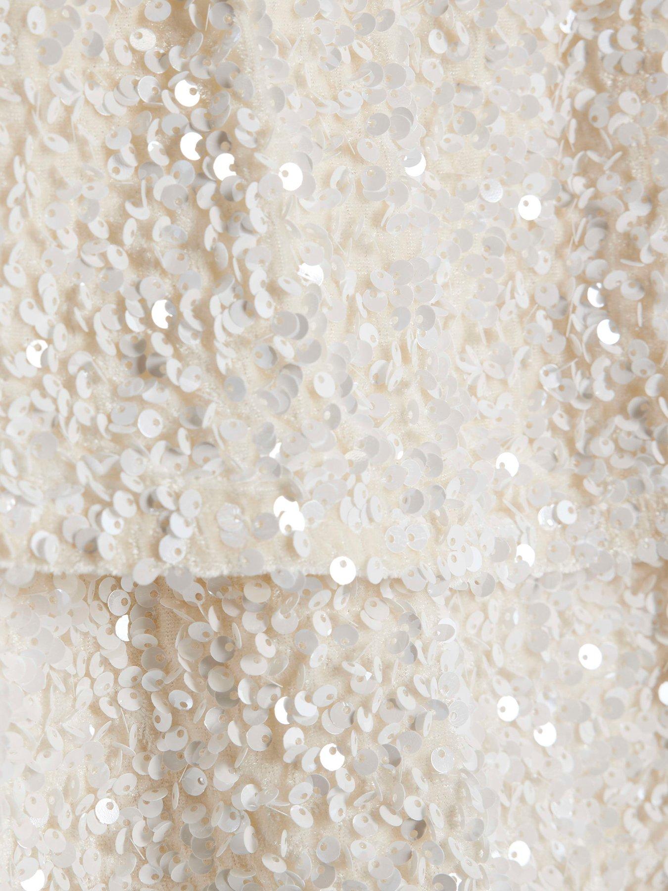 Image 3 of 4 of River Island Mini Girls Sequin Frill Skirt - White