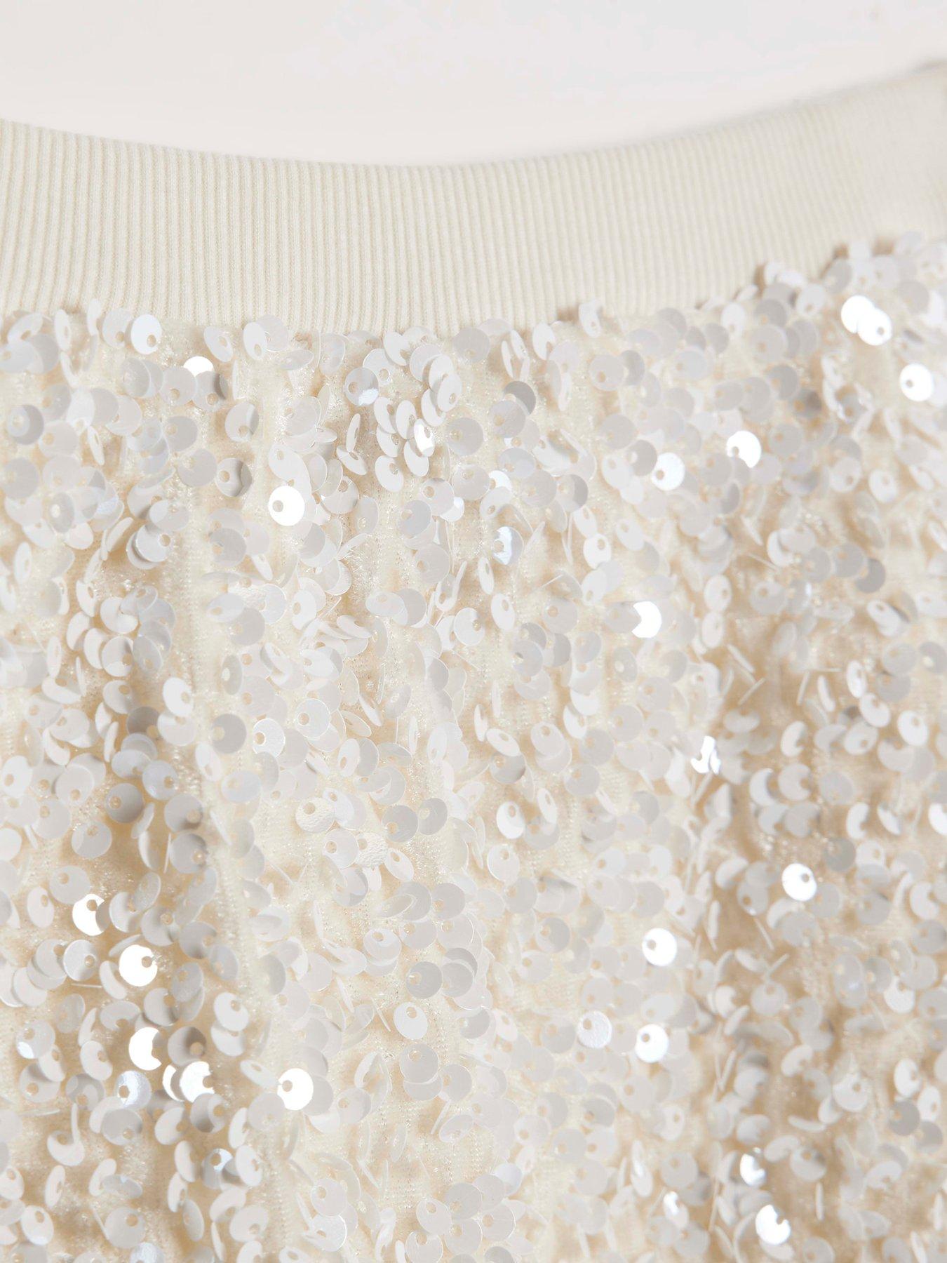 Image 4 of 4 of River Island Mini Girls Sequin Frill Skirt - White