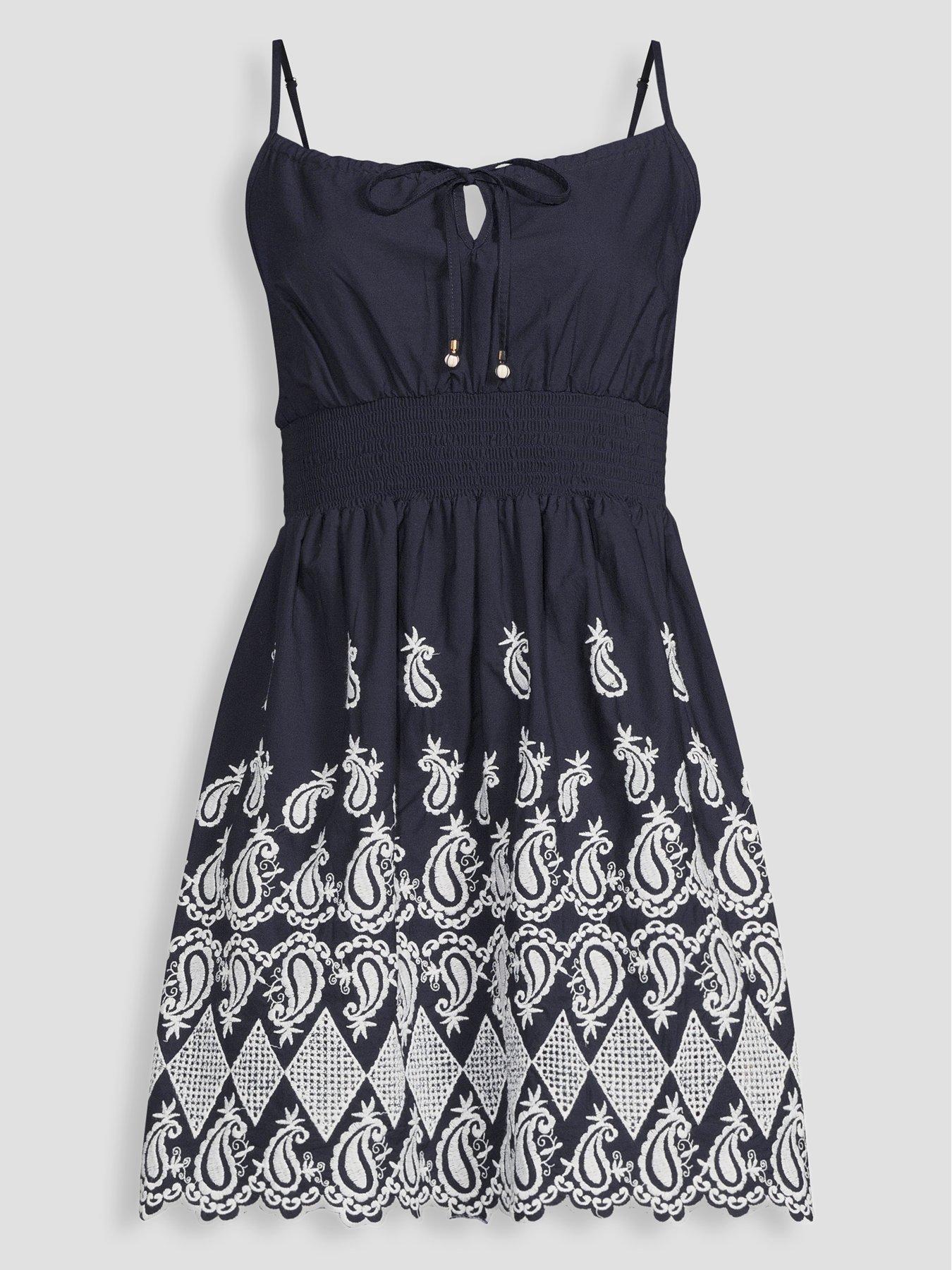 Image 7 of 7 of The Very Collection Lace Chambray Dress - Blue