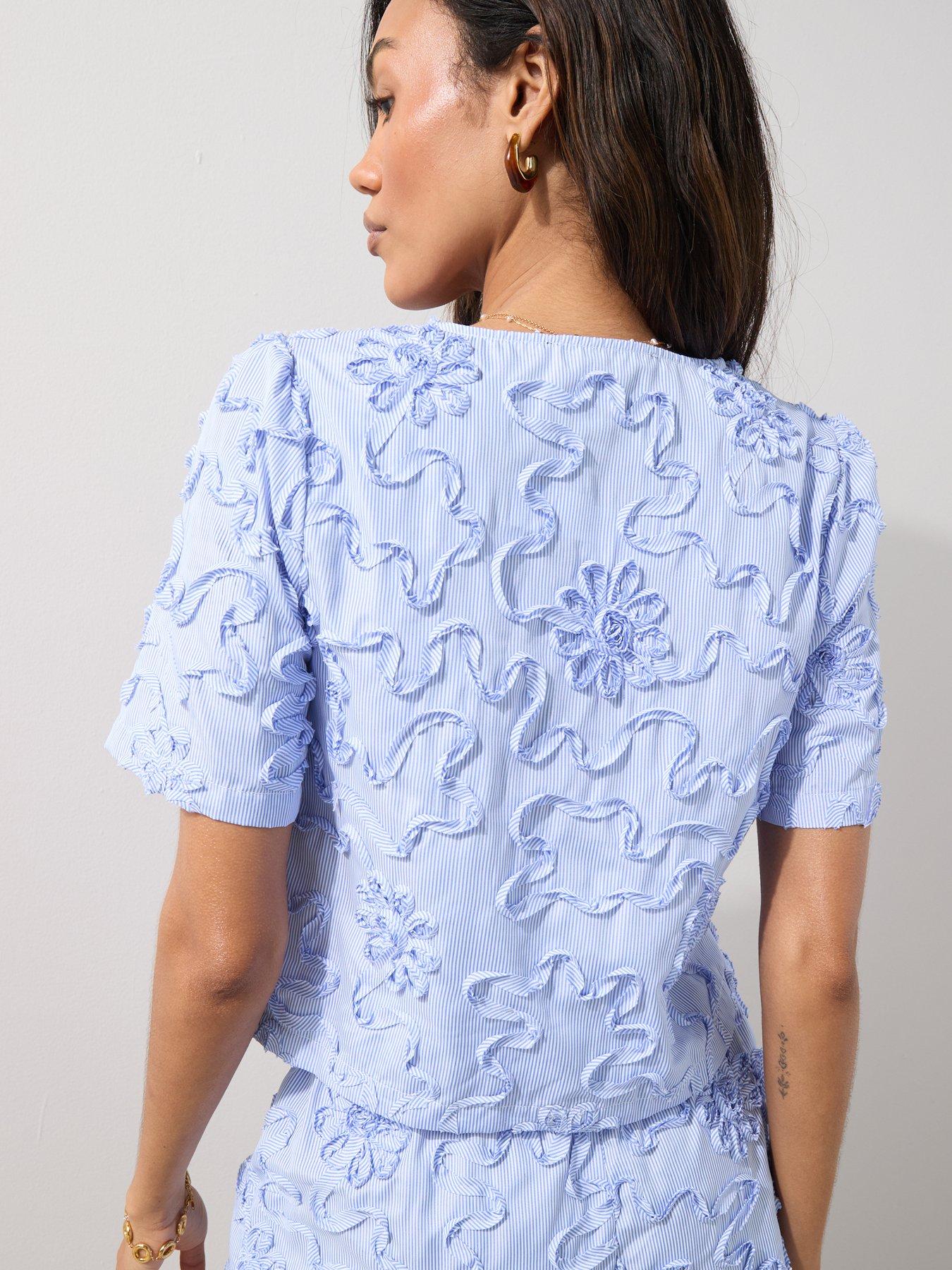 Image 2 of 7 of The Very Collection Stripe Floral Short Sleeve Shirt - Blue