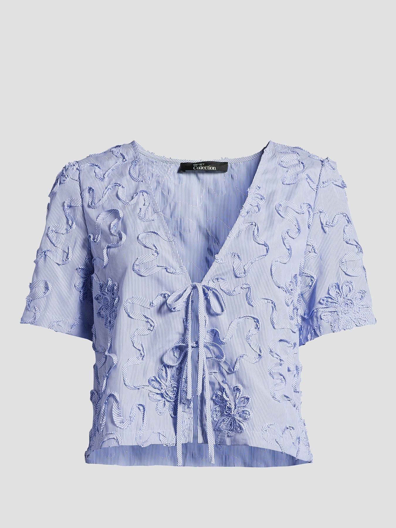 Image 7 of 7 of The Very Collection Stripe Floral Short Sleeve Shirt - Blue