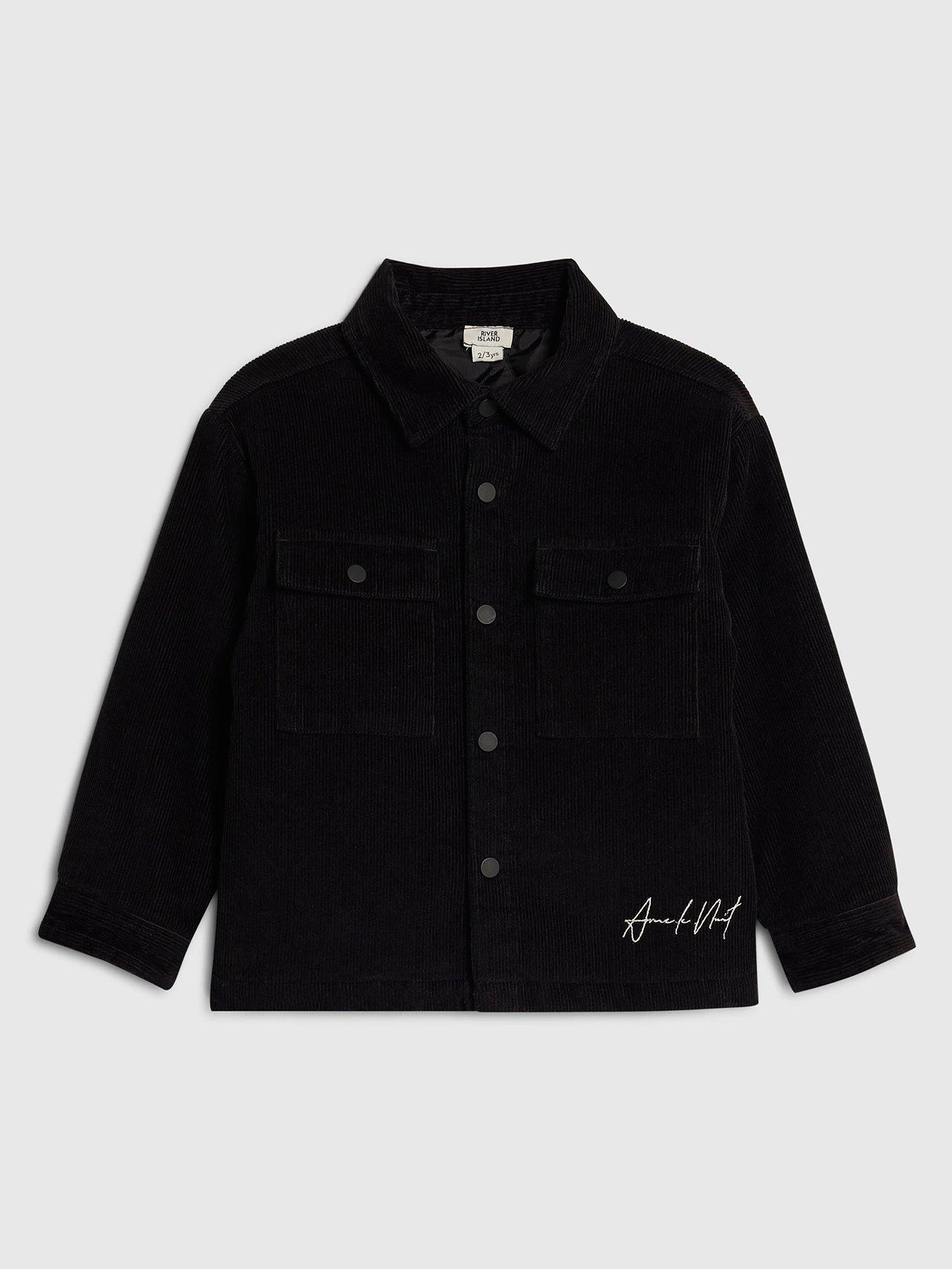 River Island Mini Boys Corduroy Lined Back Print Shacket - Black