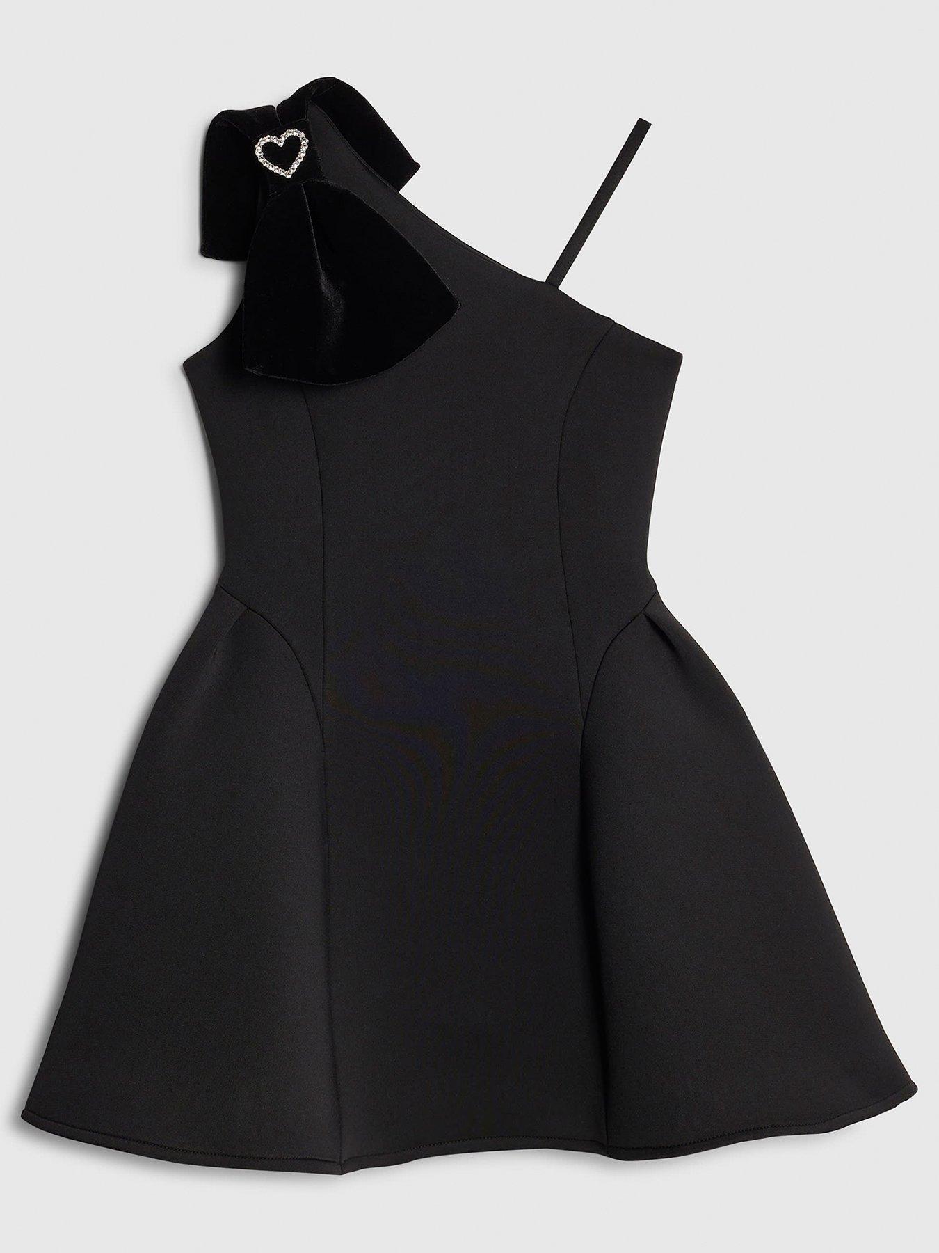 River Island Older Girls One Shoulder Bow Skater Dress - Black