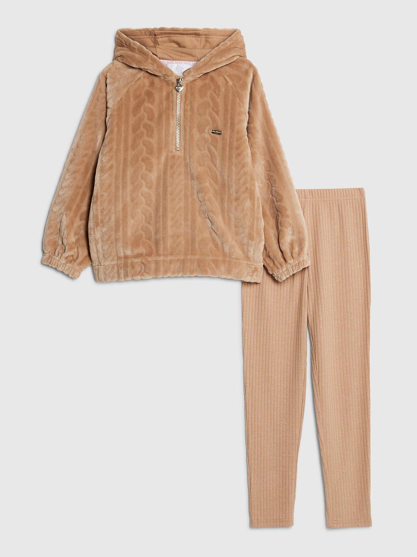 Image 1 of 5 of River Island Older Girls Cosy Cable Legging Set - Beige