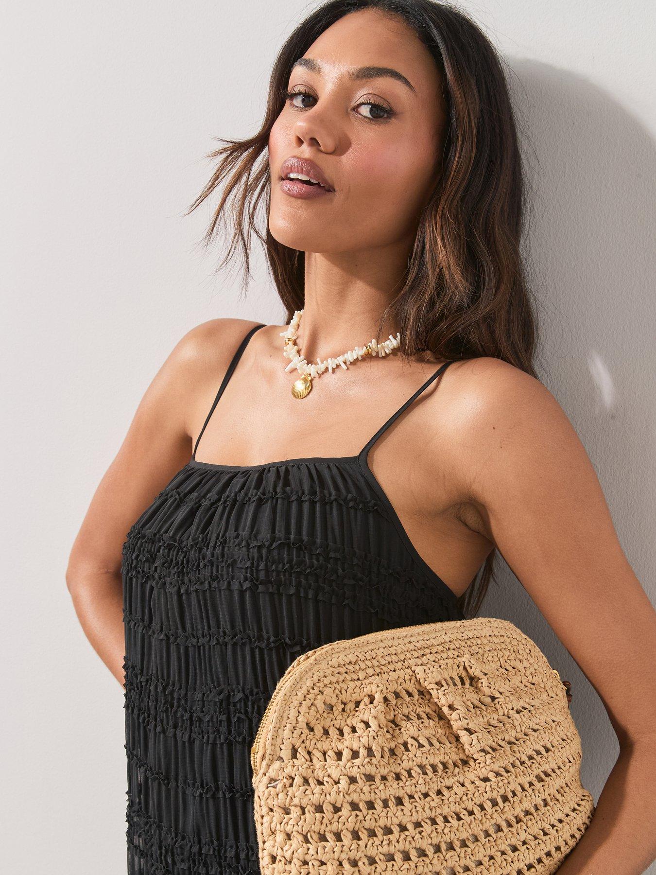 Image 4 of 7 of The Very Collection Sheer Ruffle Mini Beach Dress - Black