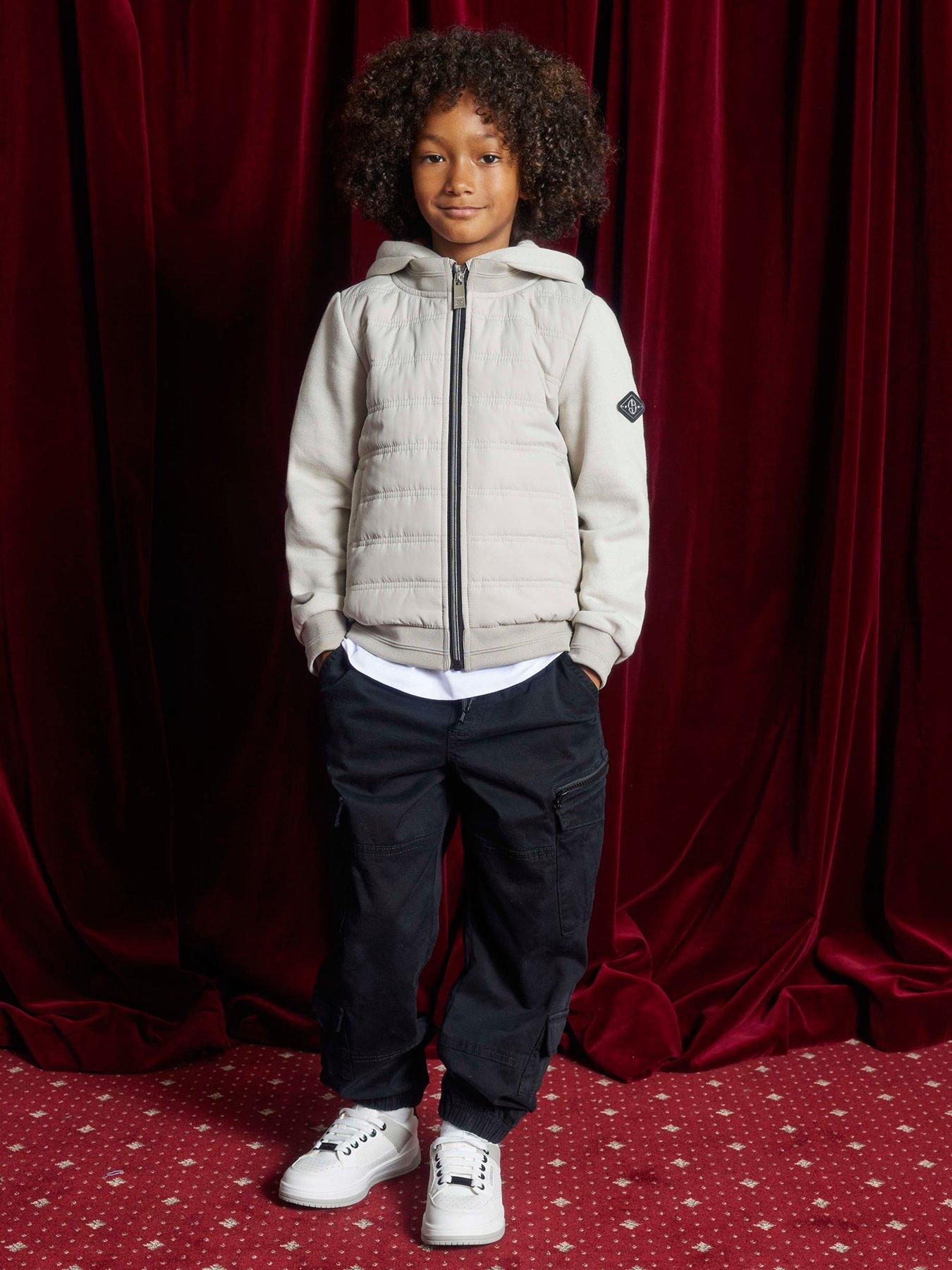 River Island: Older Boys Hooded Hybrid Jacket - Beige