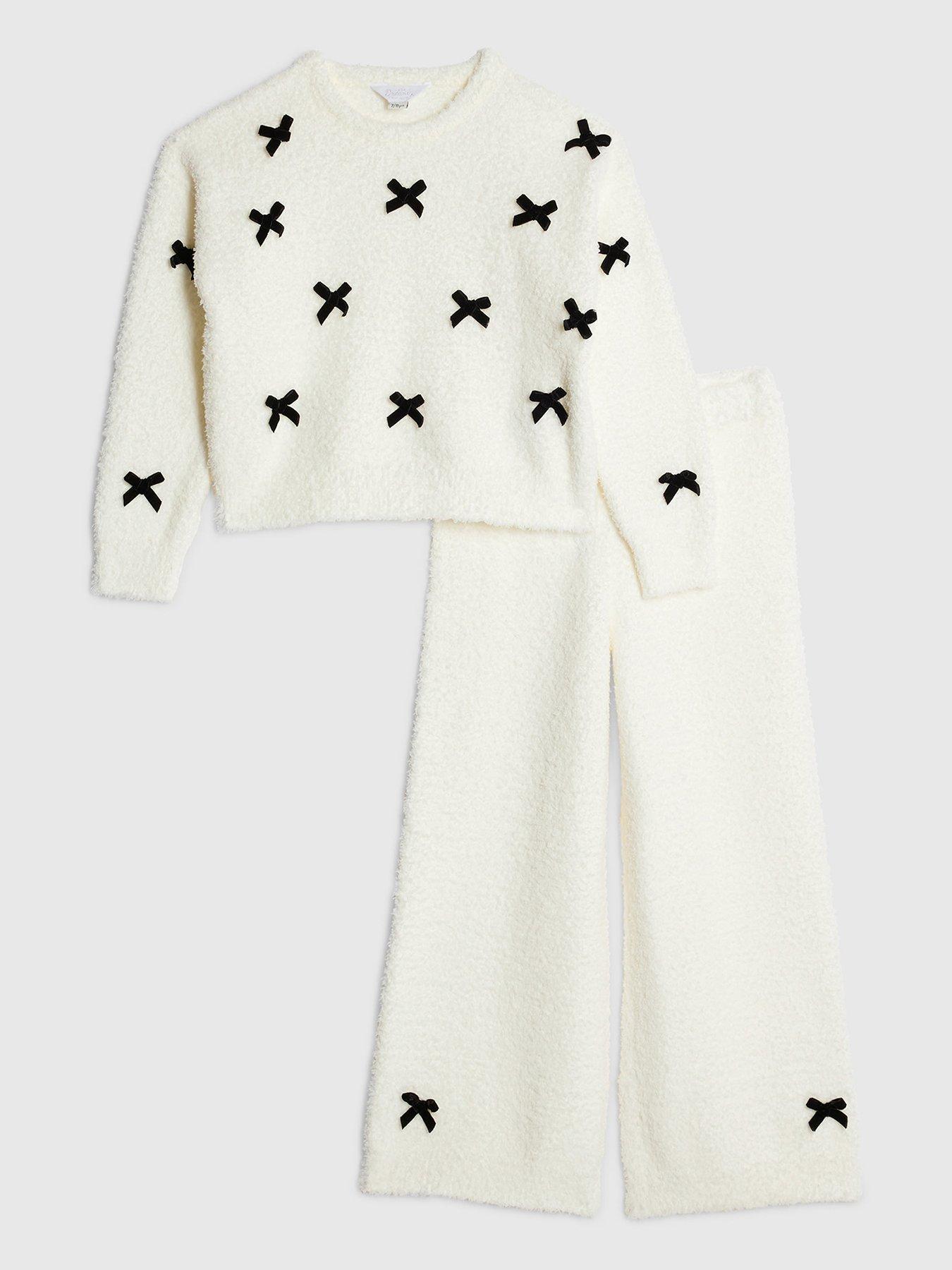 Image 1 of 5 of River Island Older Girls 3D Bow Loungewear Set - Cream