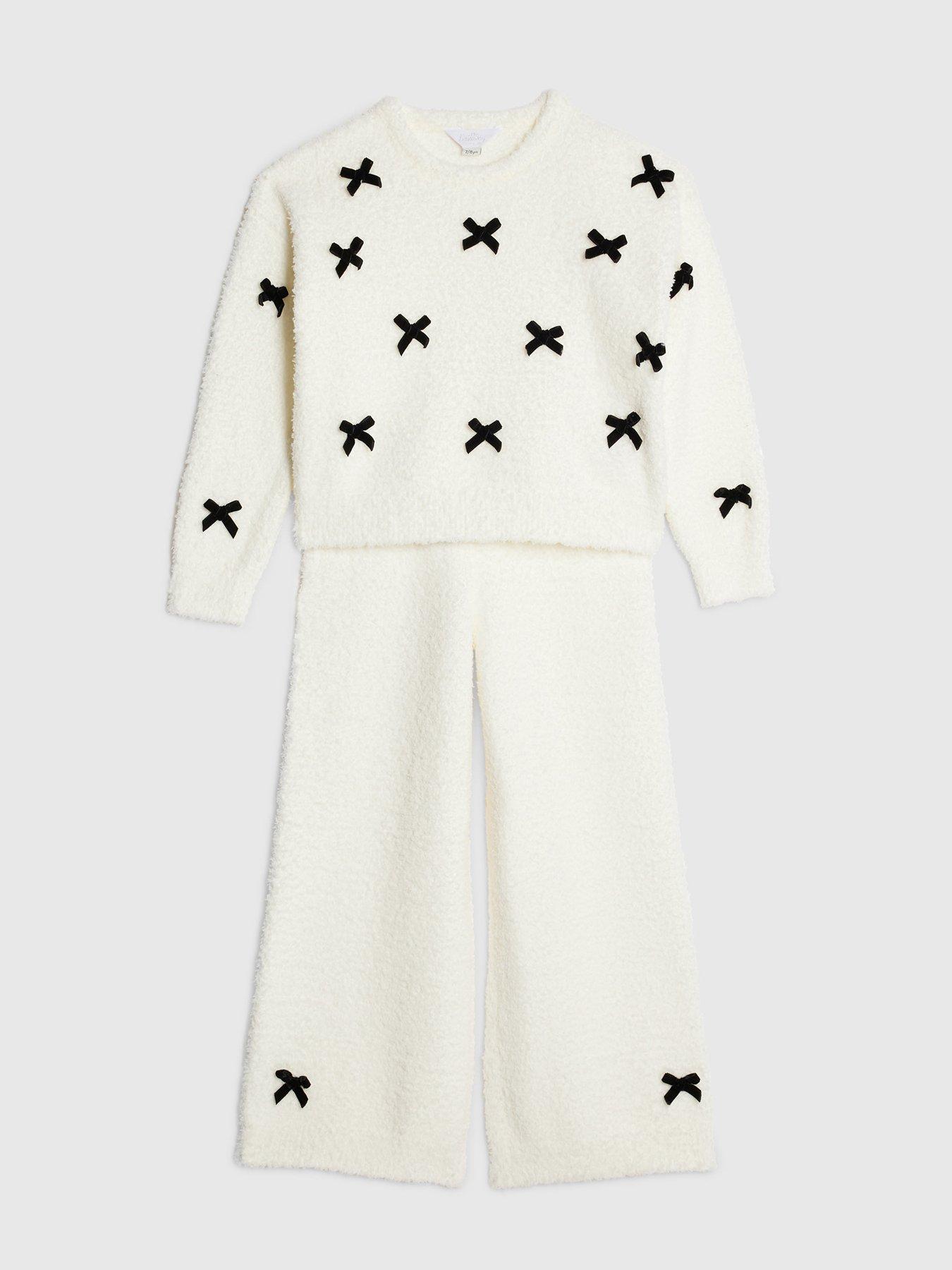 Image 3 of 5 of River Island Older Girls 3D Bow Loungewear Set - Cream