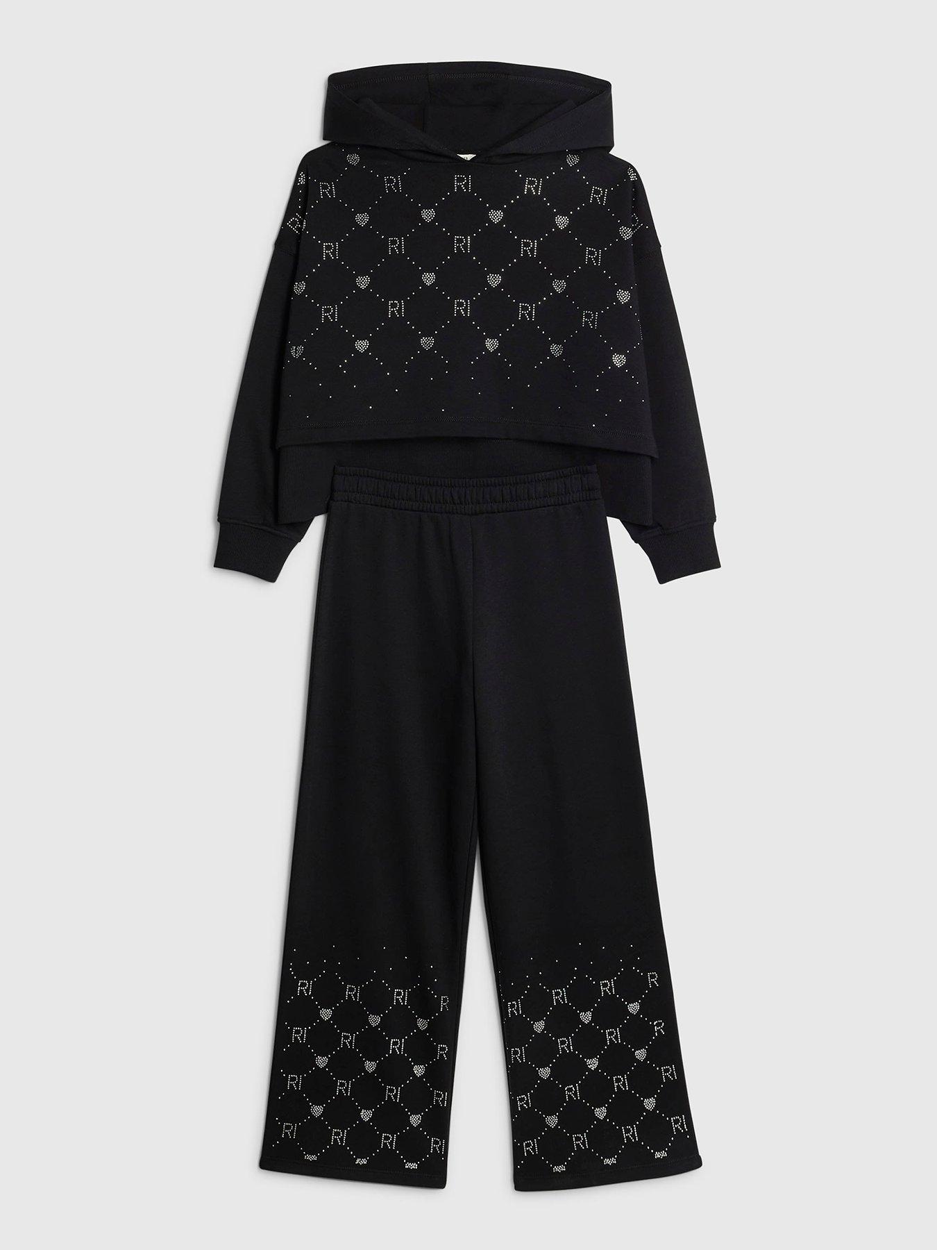 River Island Older Girls Embellished Hoodie Set - Black