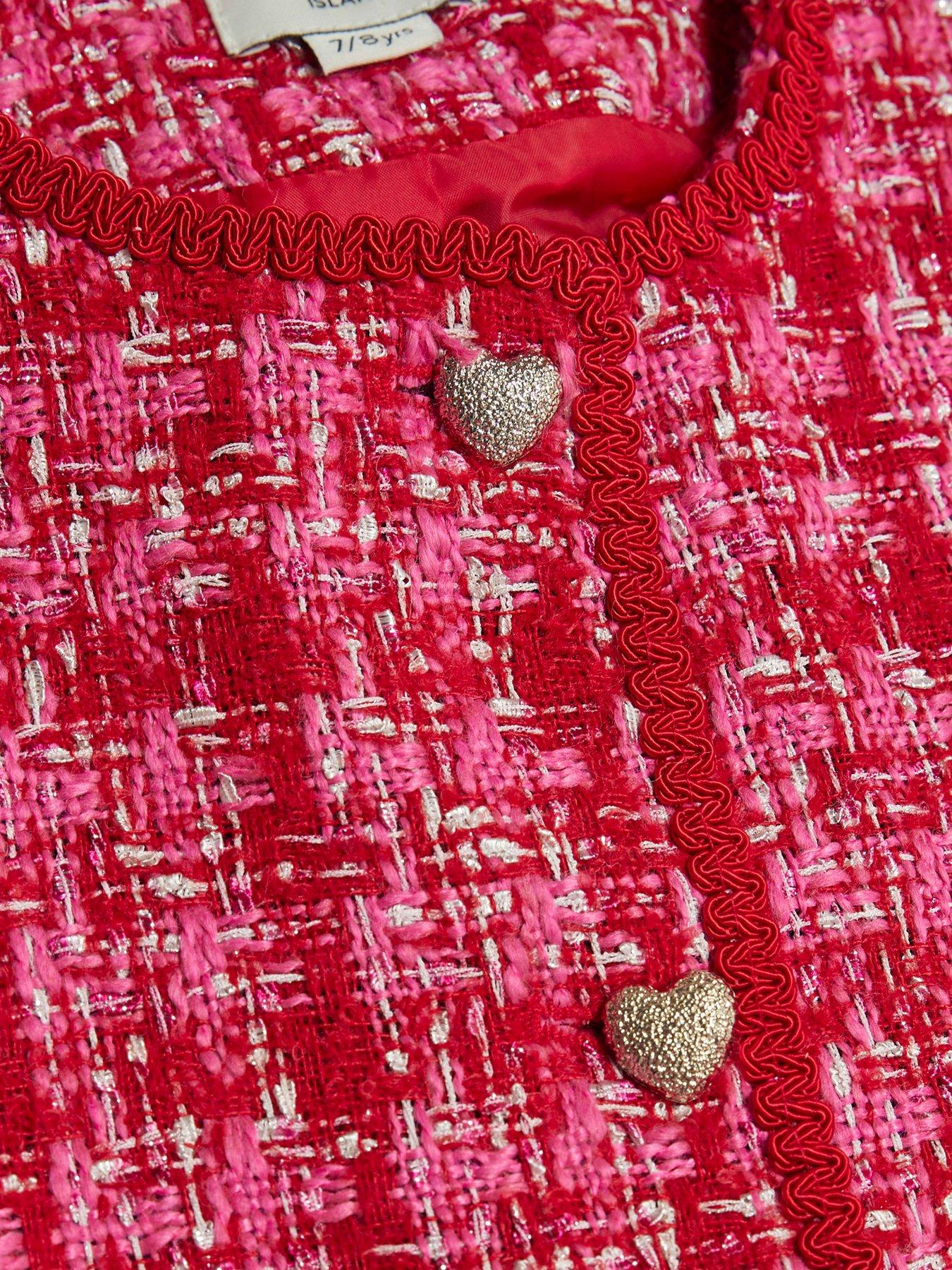 Image 5 of 5 of River Island Older Girls Boucle Heart Collarless Jacket - Red