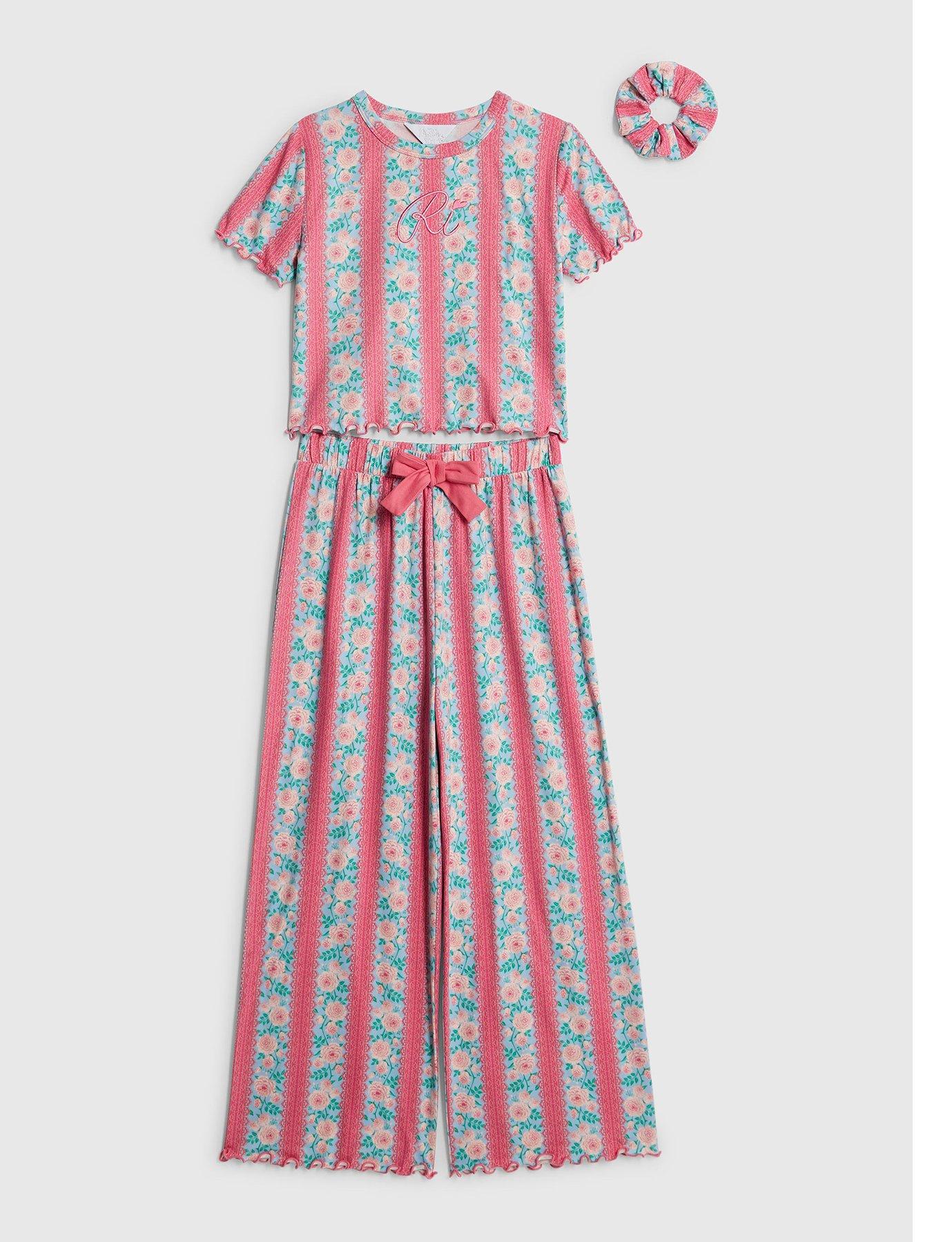 River Island Older Girls Ditsy Floral Pyjama Scrunchie Set - Blue