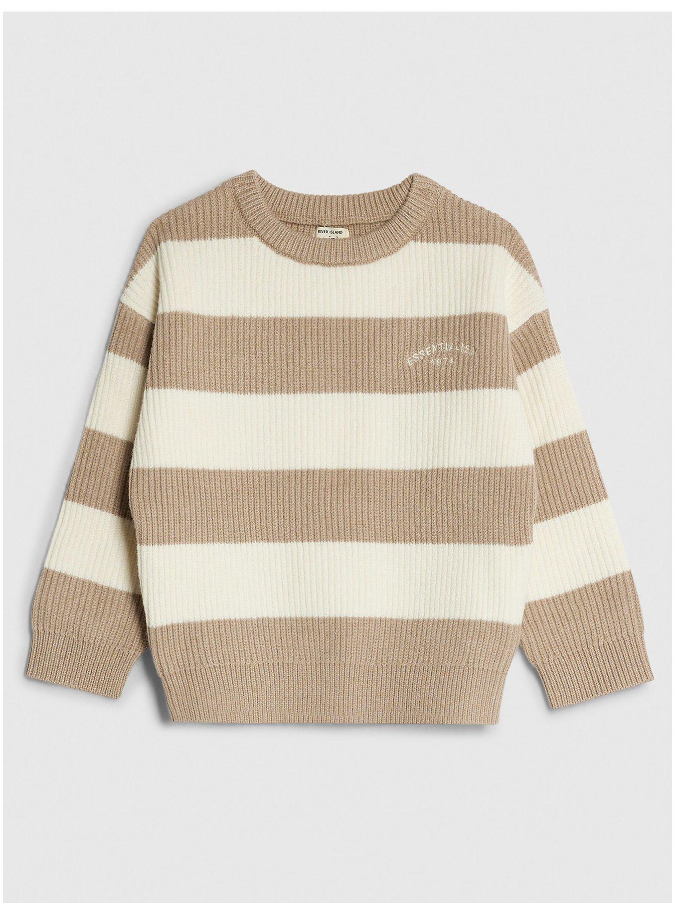 River Island Mini Boys Ribbed Stripe Jumper - Beige