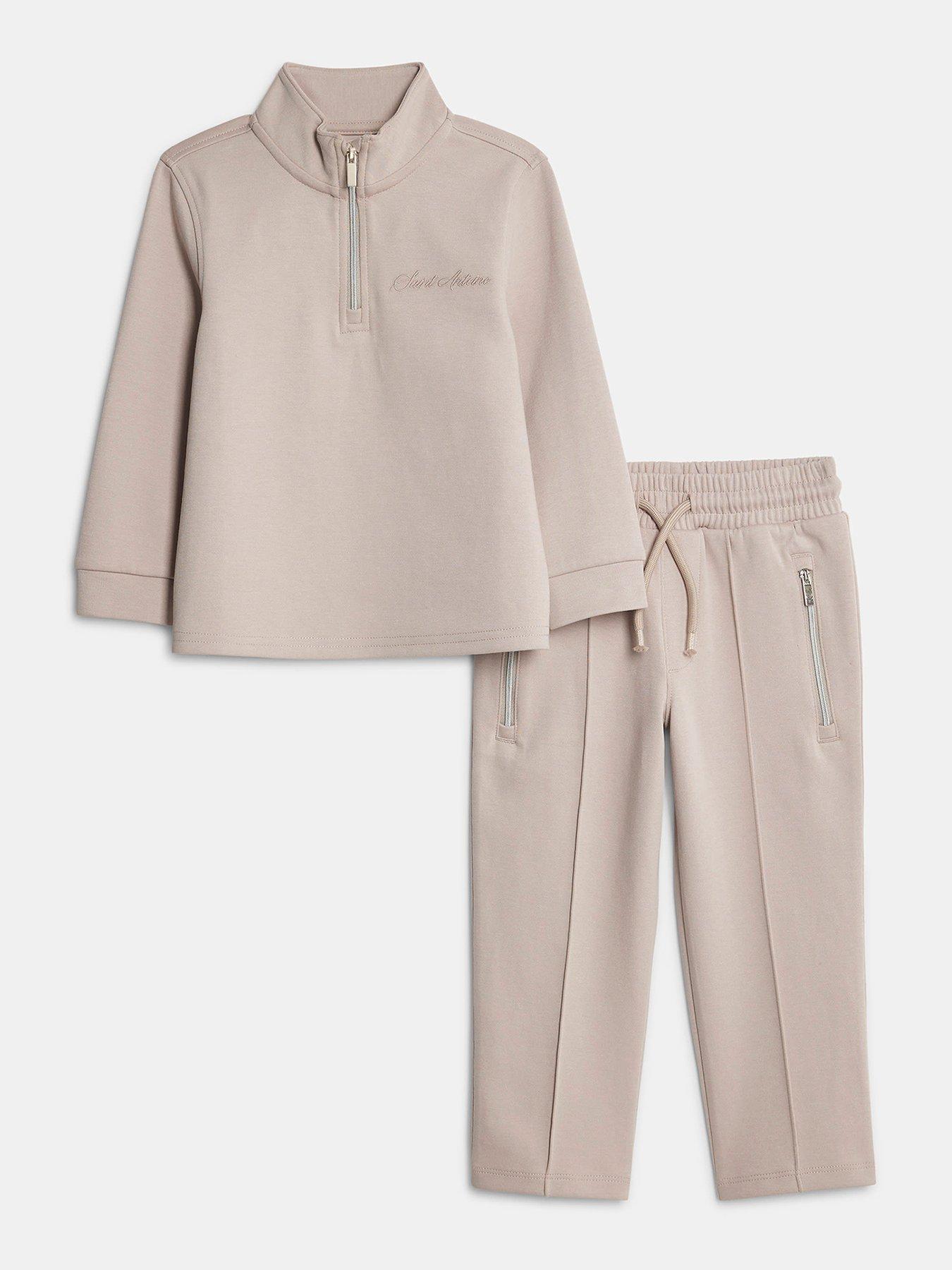 River Island Mini Mini Boys Zip Funnel Neck Top Set - Beige