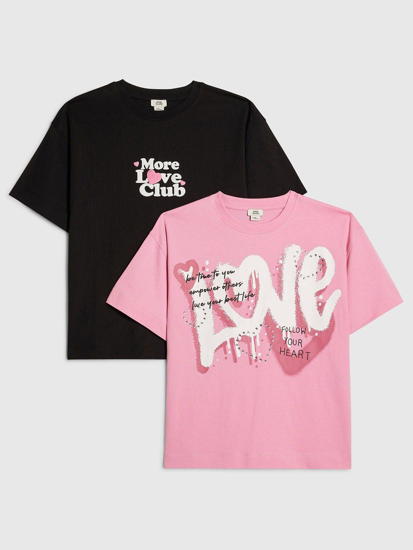 Image 1 of 4 of River Island Older Girls 2 Pack Boyfriend T-Shirts - Pink
