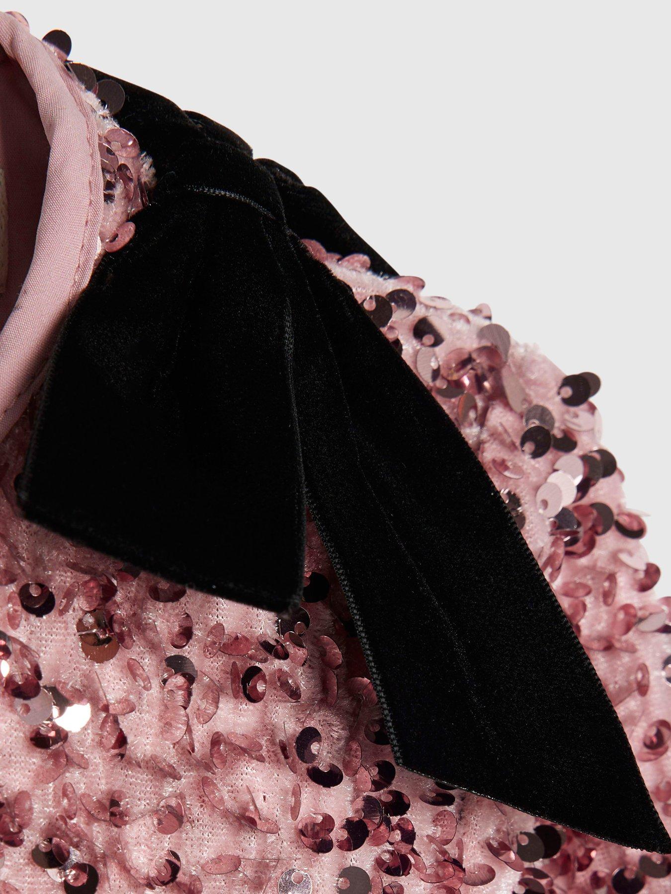 Image 4 of 5 of River Island Older Girls Sequin Bow Long Sleeved Skirt Set - Pink