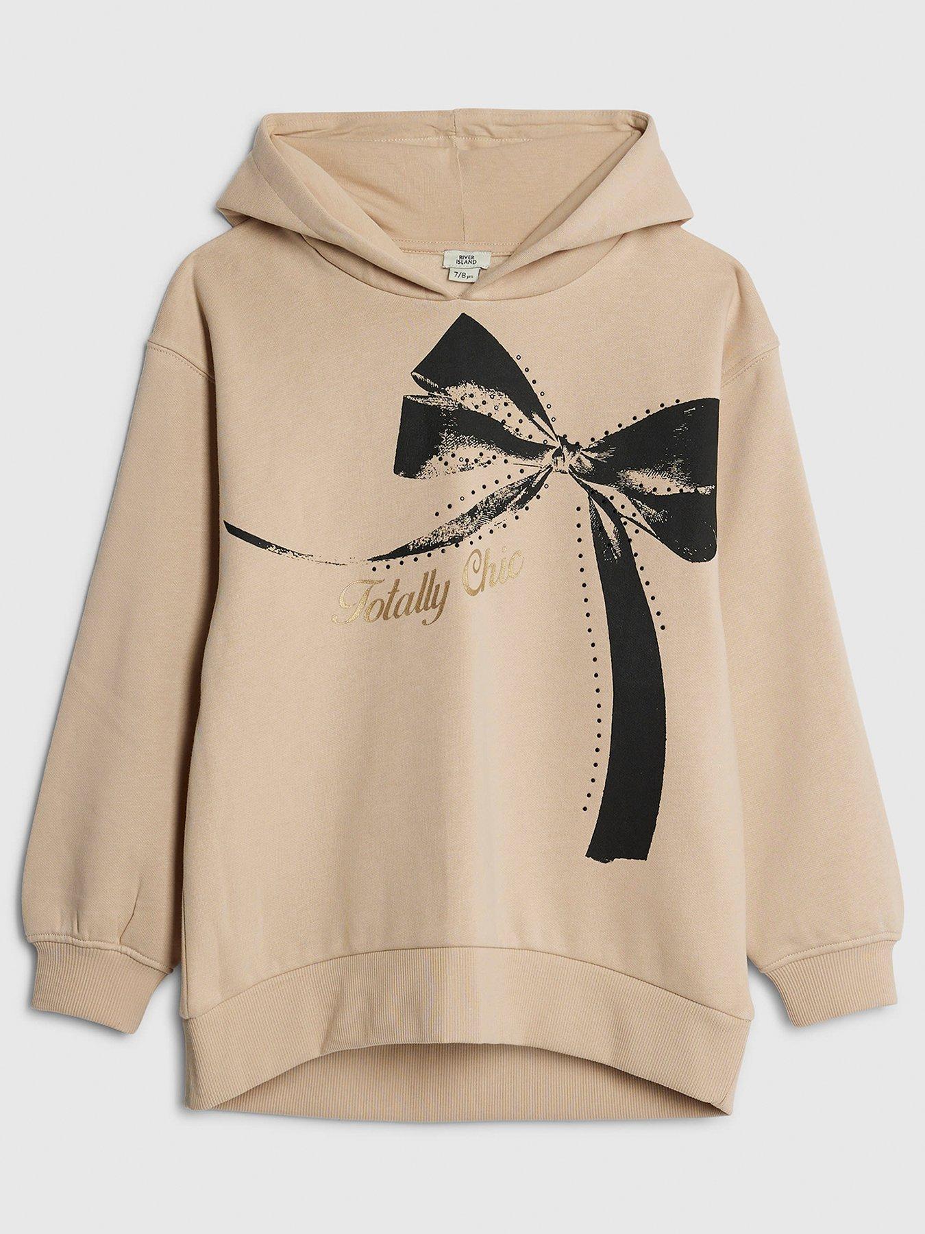 River Island Older Girls Hooded Longline Sweatshirt - Beige