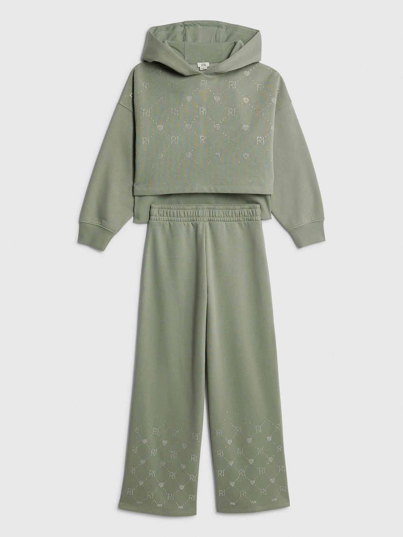 River Island Older Girls Embellished Hoodie Set - Green