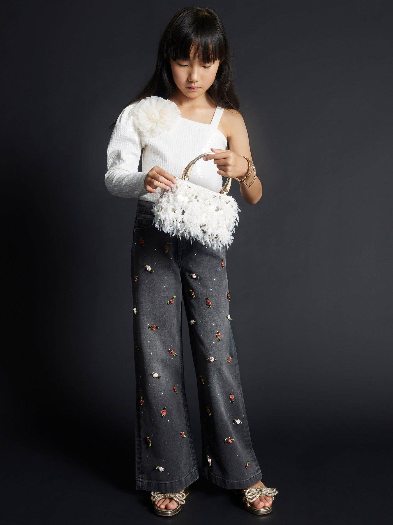 River Island Older Girls Rose Wide Leg Jeans - Black