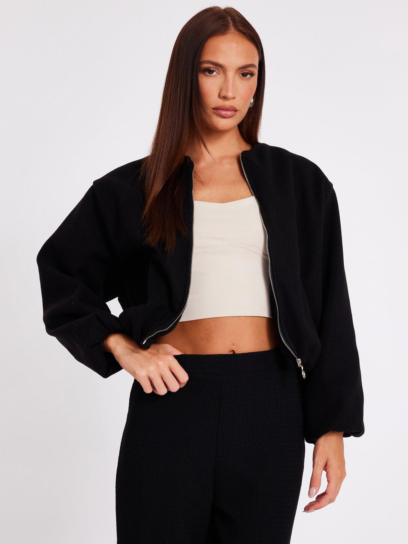 Quiz Black Bubble Hem Bomber Jacket