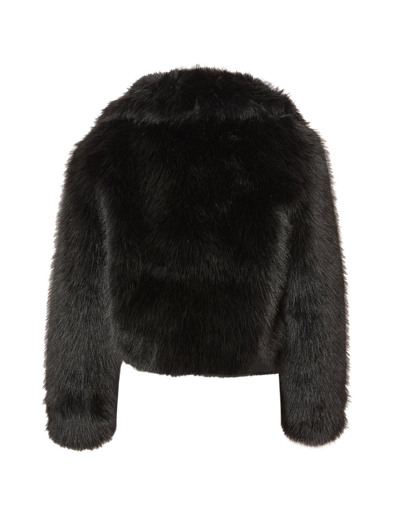 Image 5 of 6 of Quiz Black Faux Fur Cropped Jacket