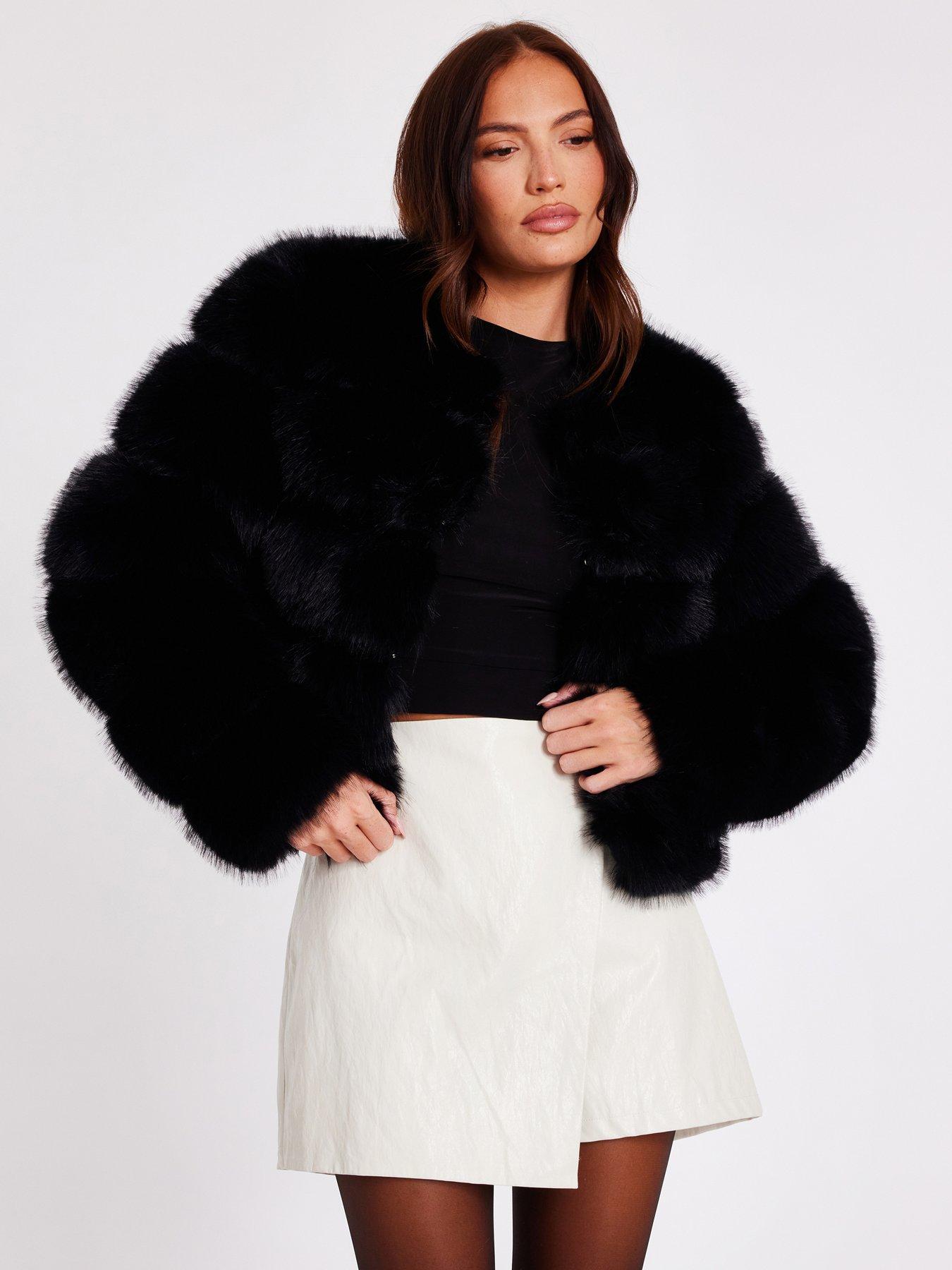 Image 1 of 6 of Quiz Black Faux Fur Jacket