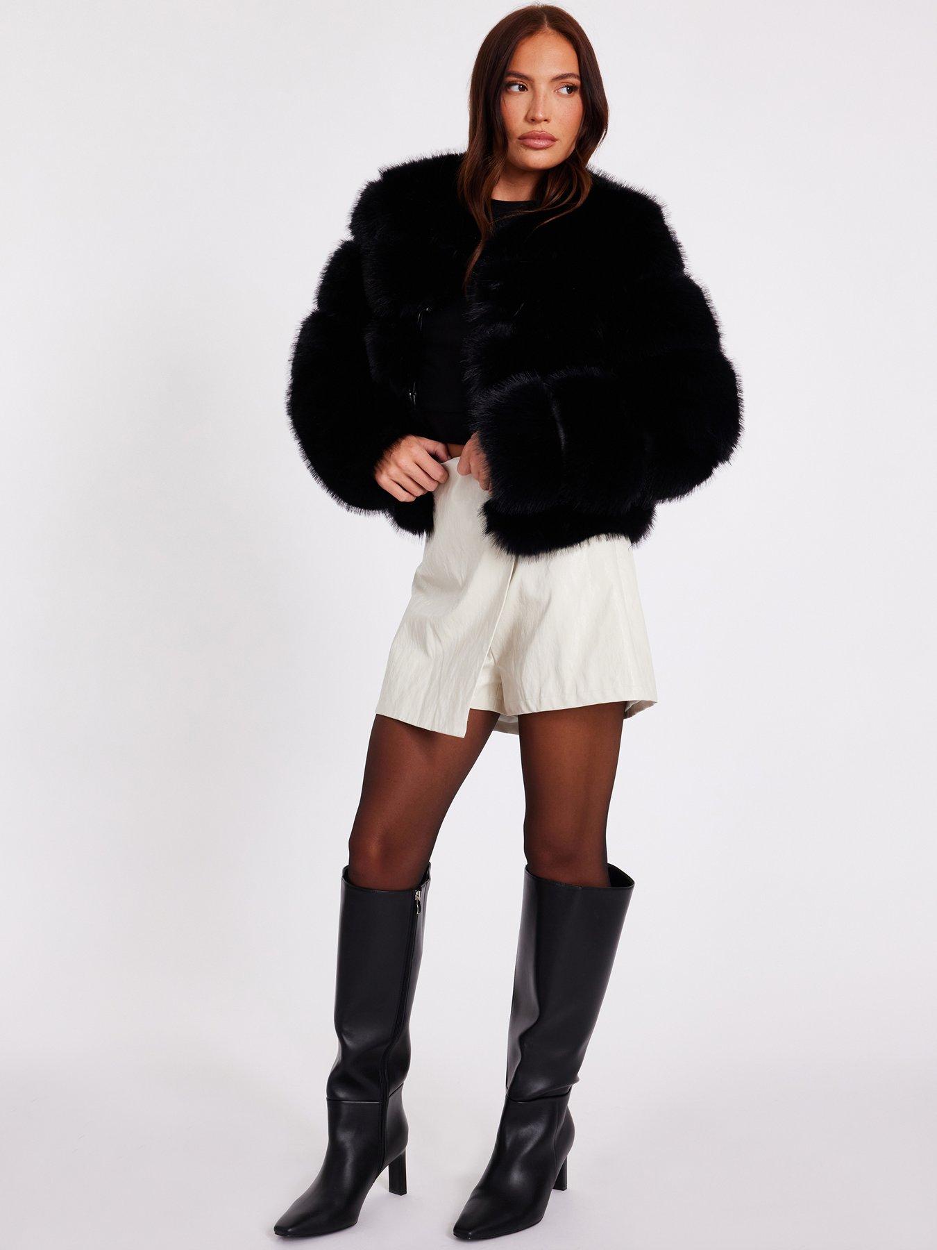Image 3 of 6 of Quiz Black Faux Fur Jacket