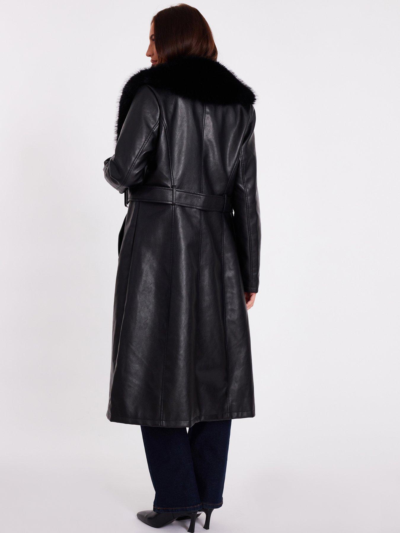 Image 2 of 6 of Quiz Black Faux Leather Trench Coat