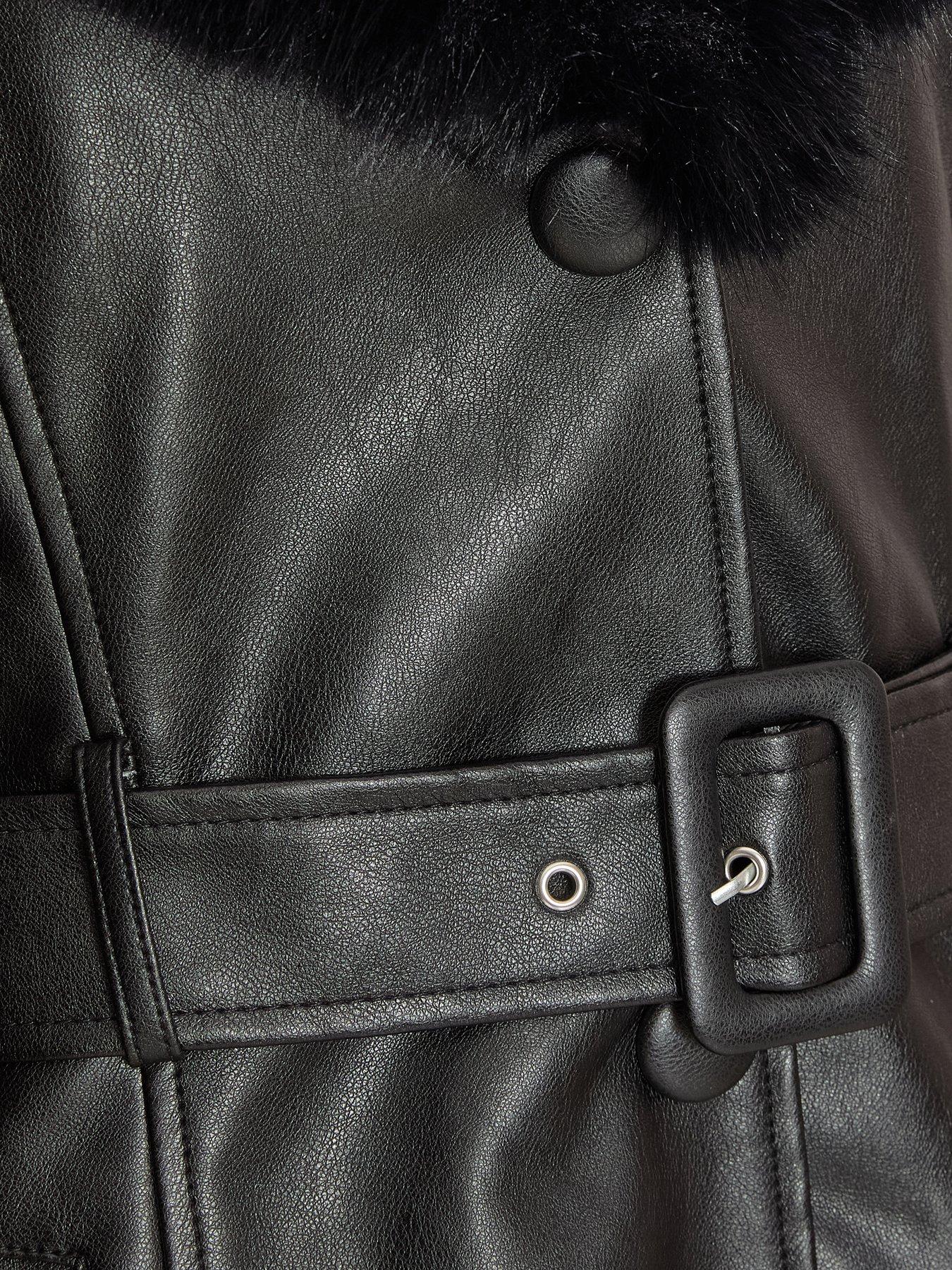 Image 4 of 6 of Quiz Black Faux Leather Trench Coat