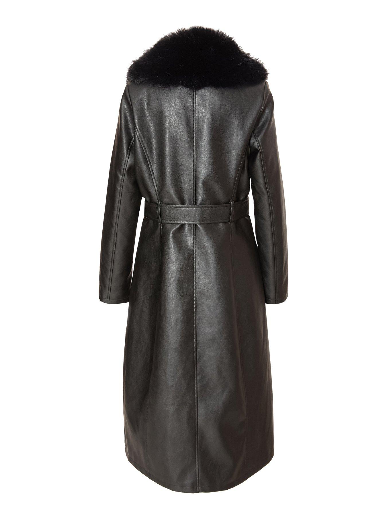 Image 6 of 6 of Quiz Black Faux Leather Trench Coat