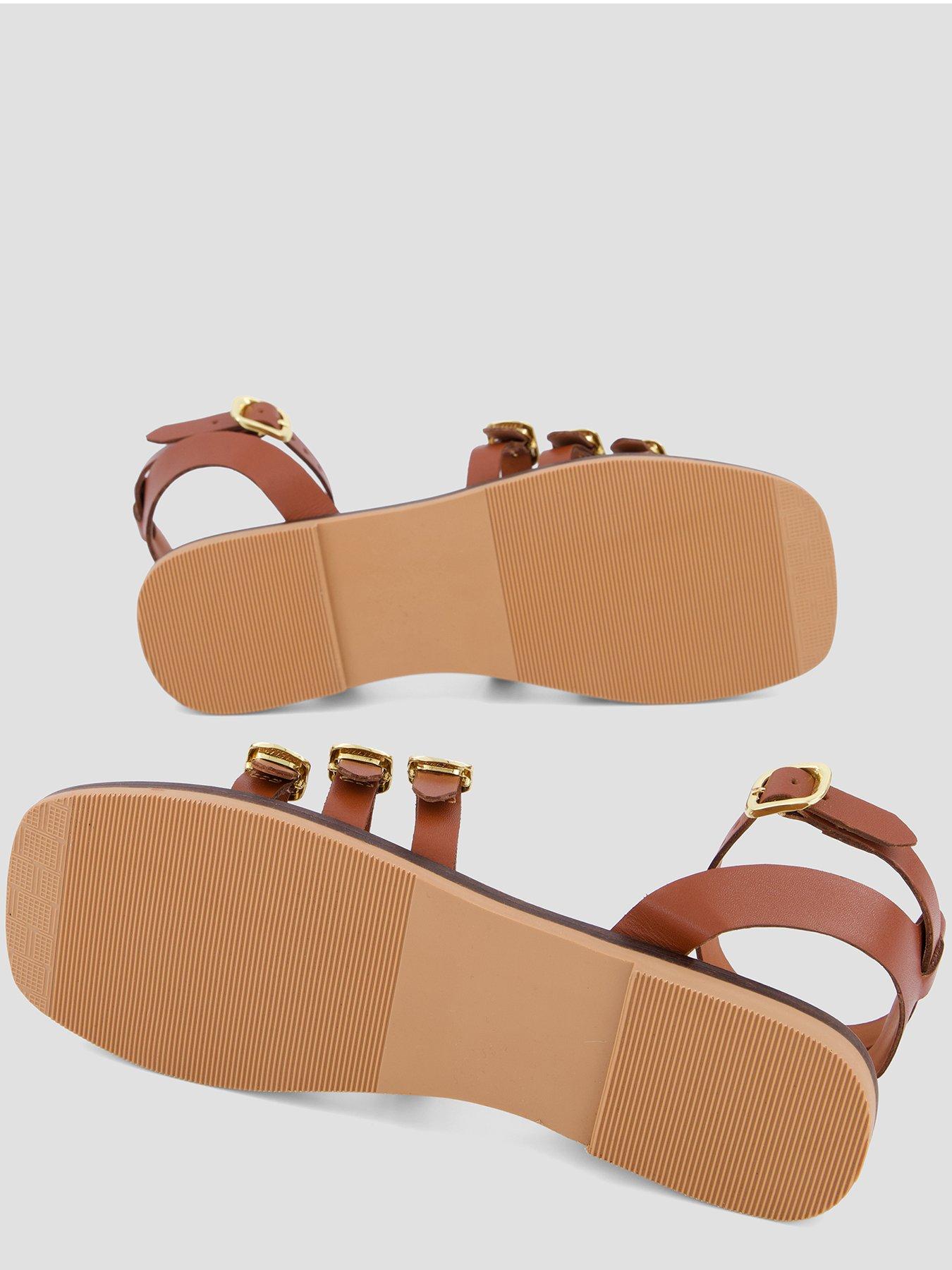 Image 4 of 7 of The Very Collection Leather Strappy Flat Sandals - Brown