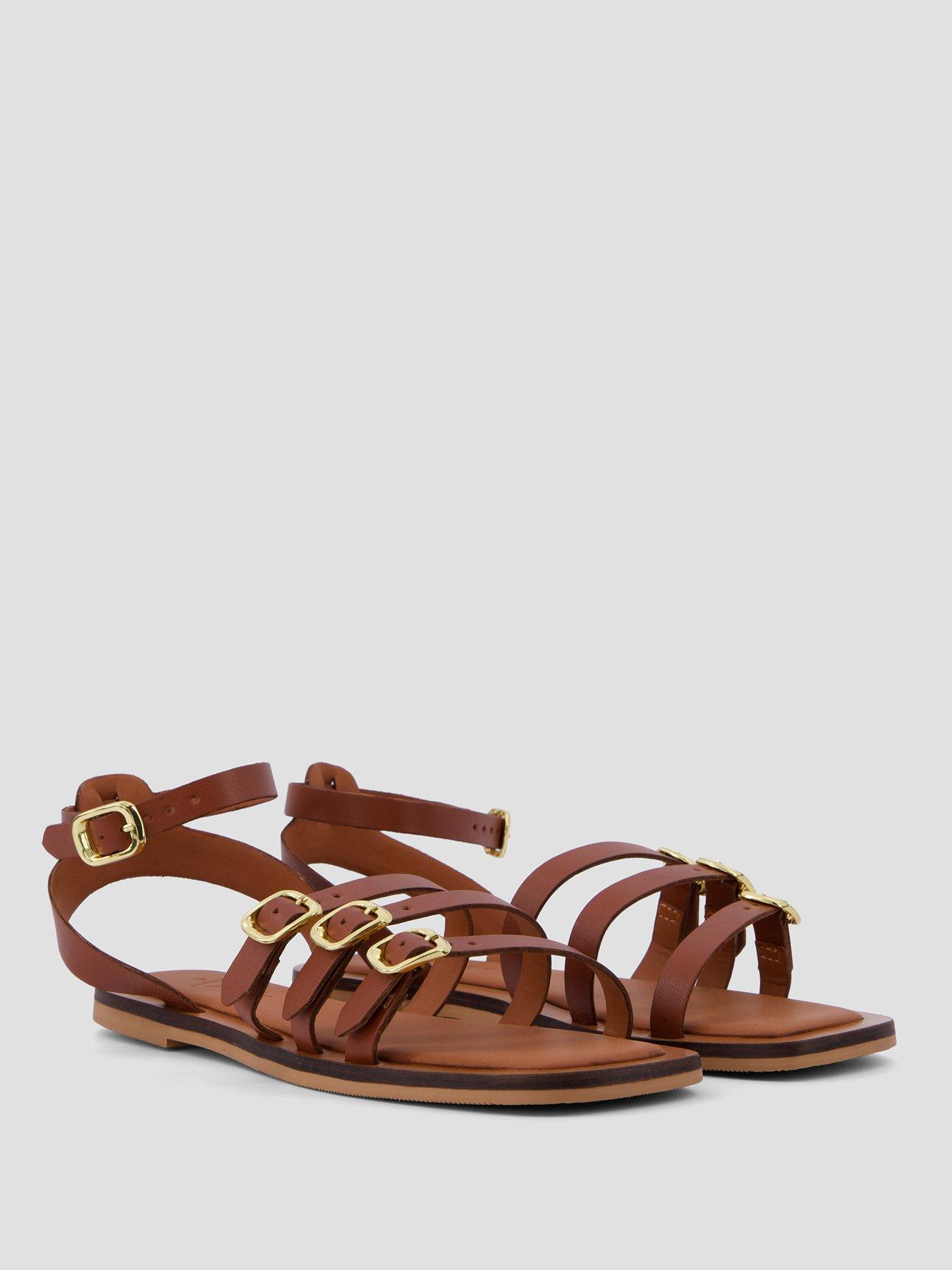 Image 6 of 7 of The Very Collection Leather Strappy Flat Sandals - Brown