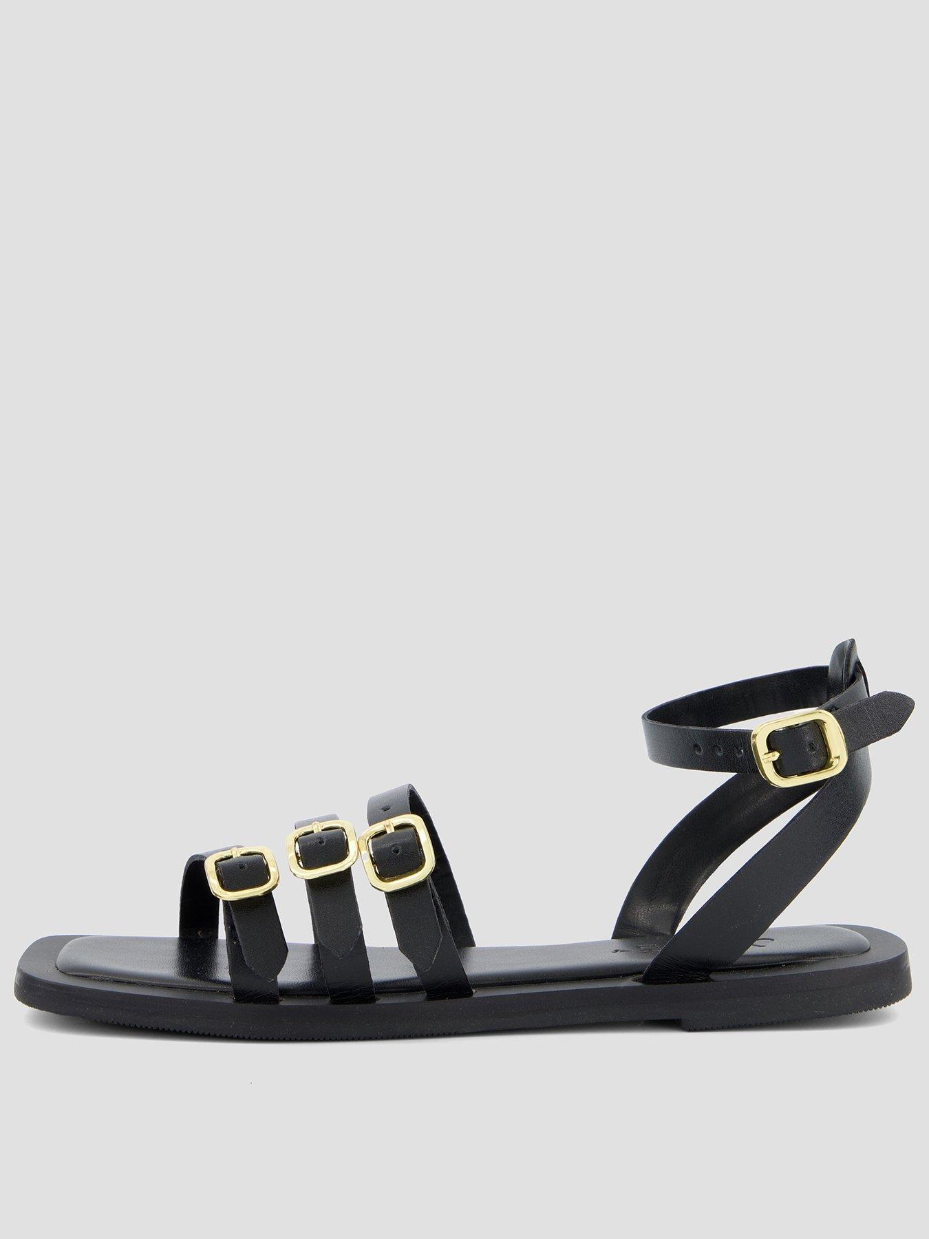 The Very Collection Wide Fit Leather Strappy Sandal - Black
